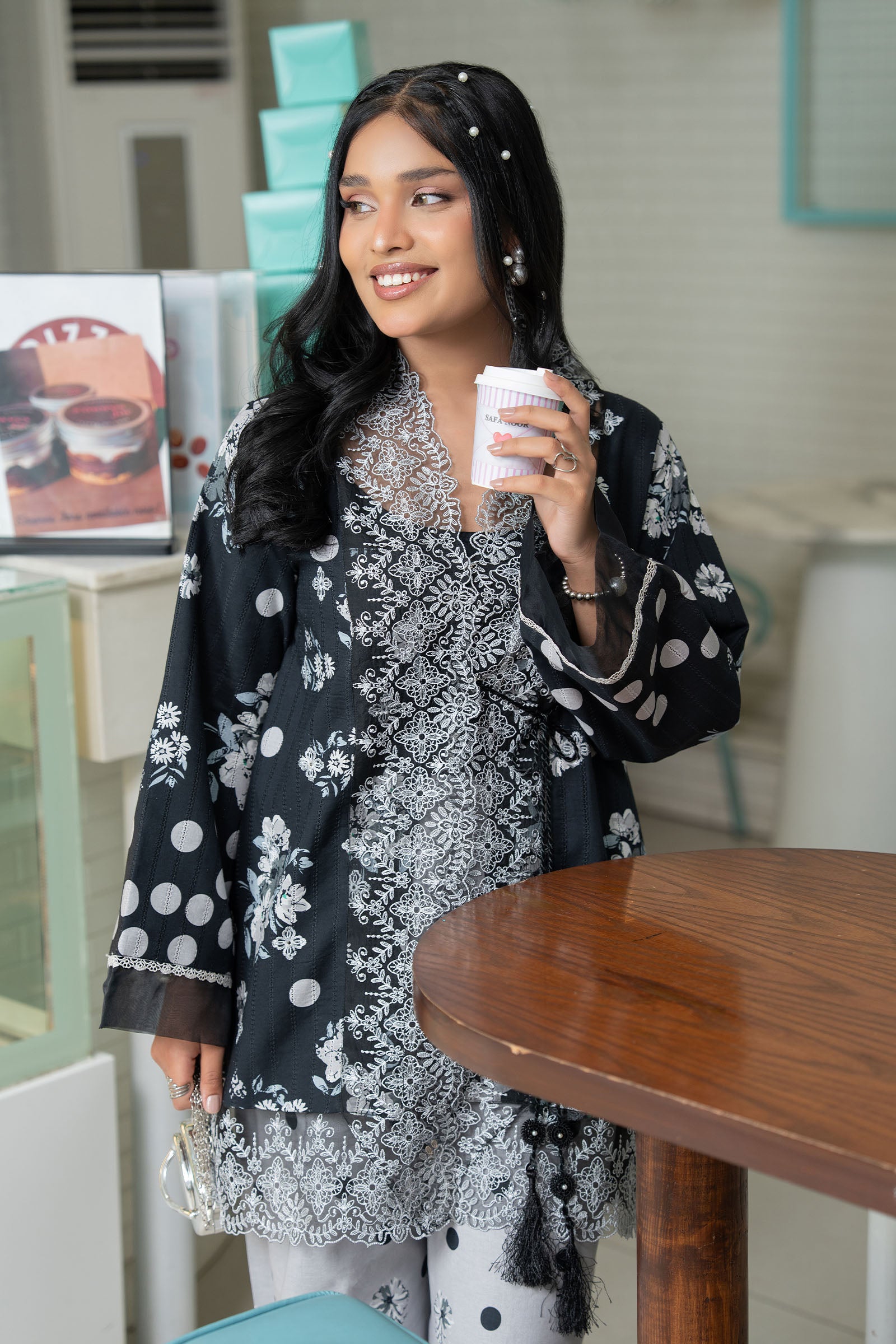 Black 2 Piece Unstitched Embroidered Lawn Main image