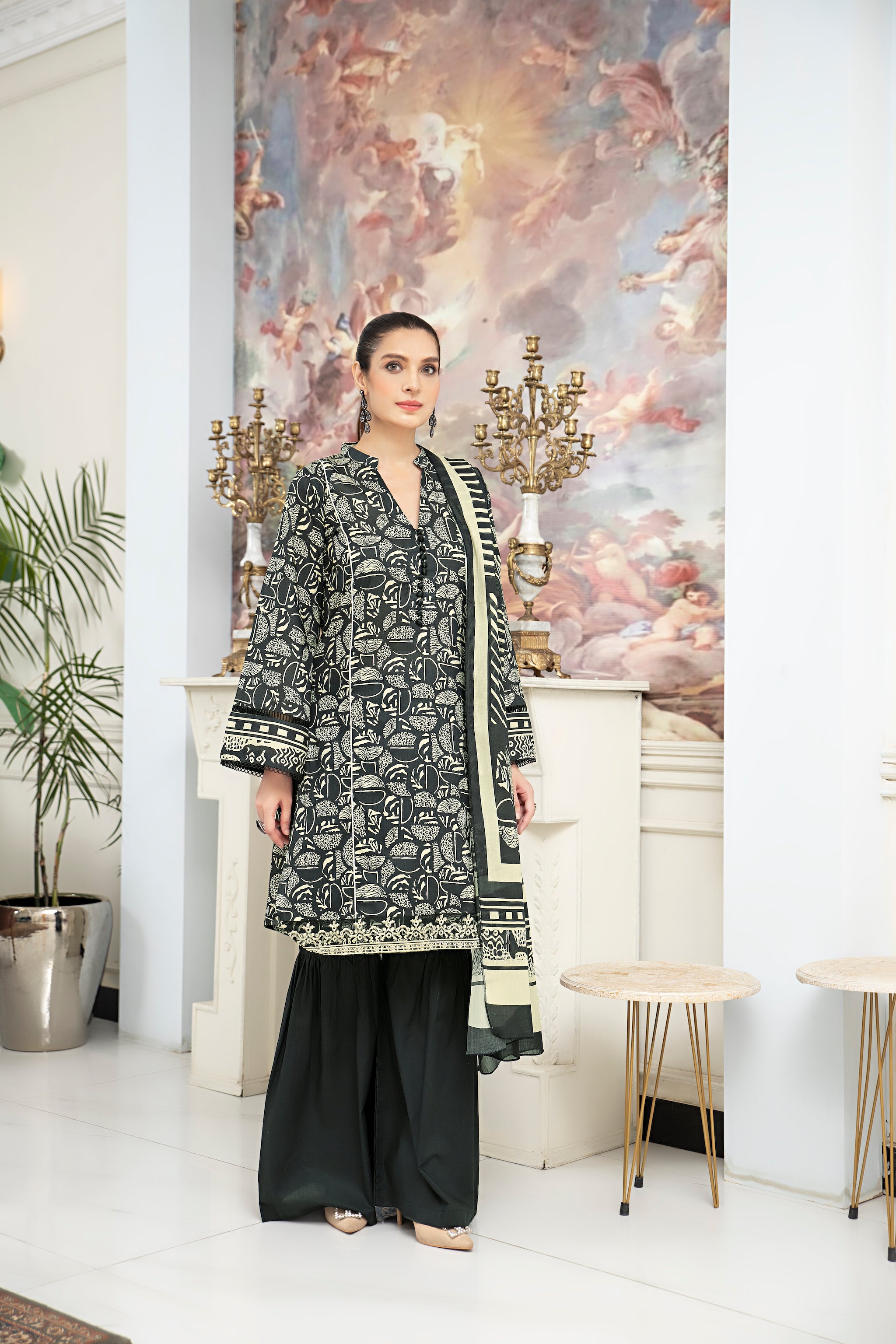 Black 3 Piece Unstitched Embroidered Lawn - (Vol-65/22)3P-S-24-D-12 - SAFANOOR