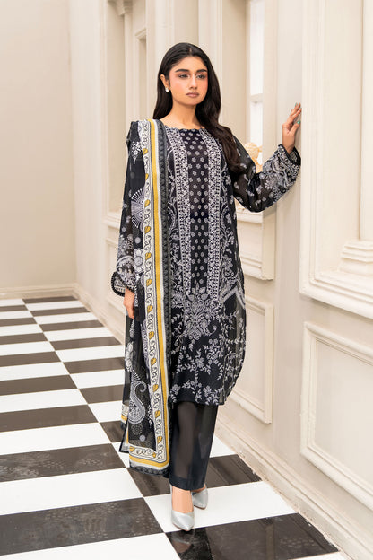 Black 3 Piece Unstitched Premium Printed Lawn