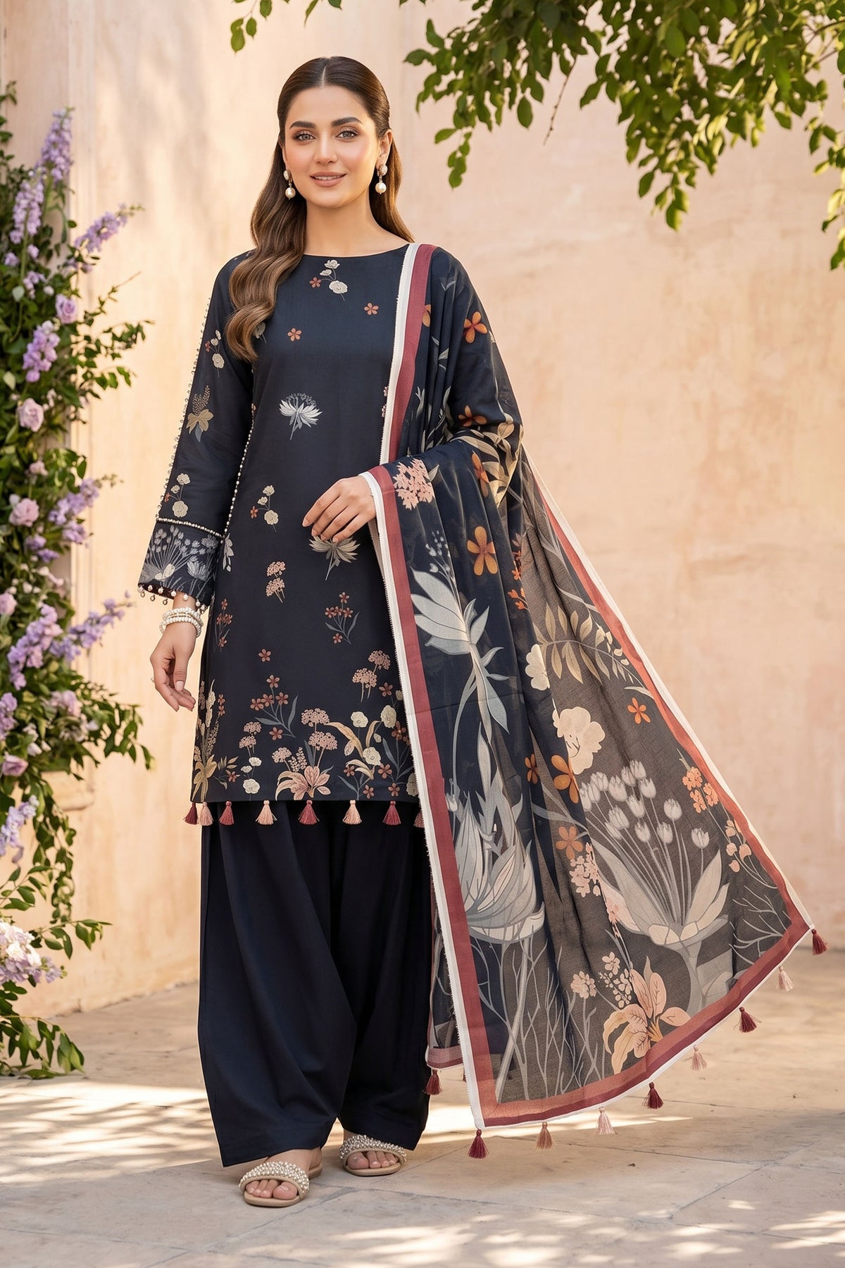 Black 3 Piece Unstitched Premium Printed Lawn Suit By Safa Noor Nigaah Collection Summer 2026 Main image