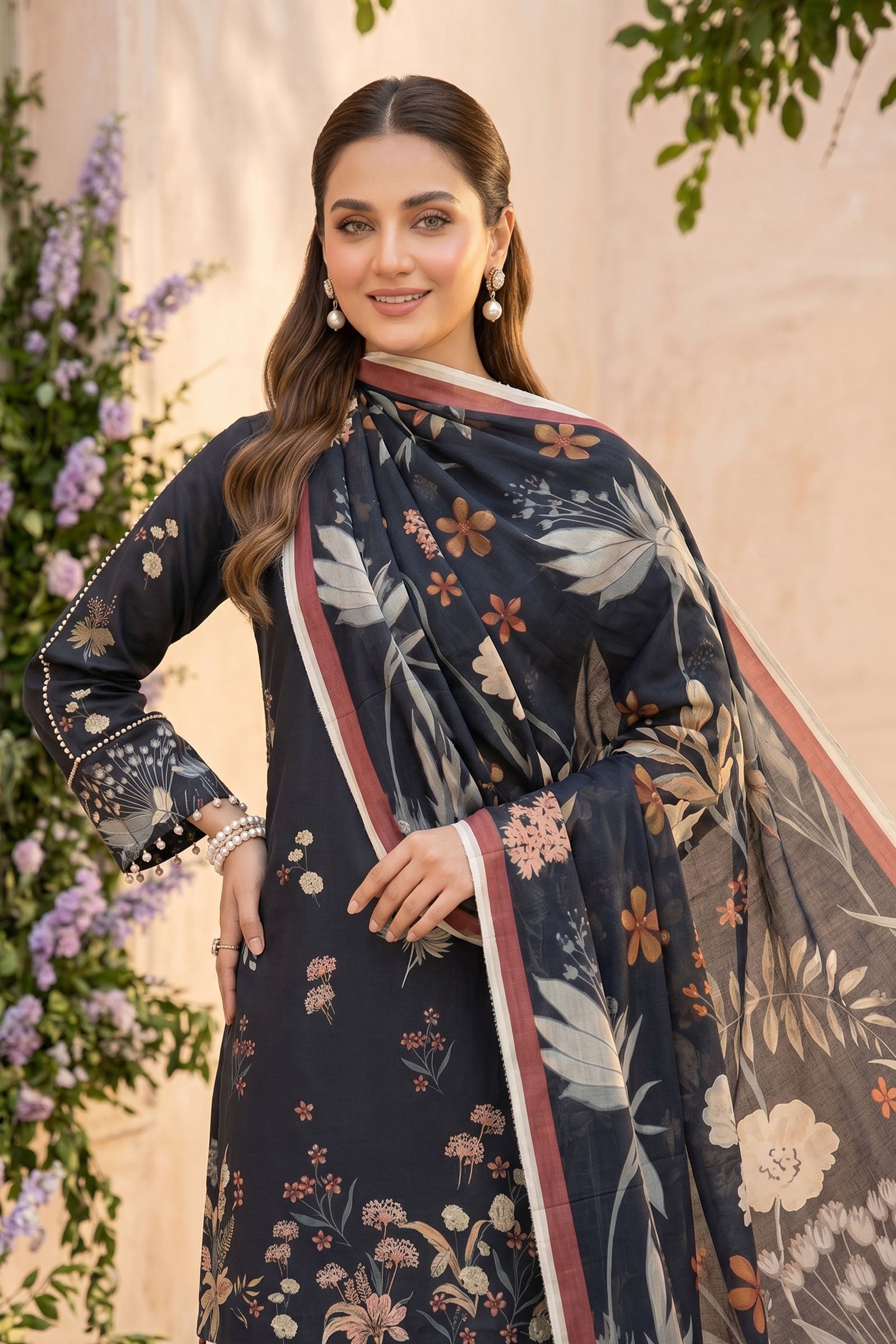 Black 3 Piece Unstitched Premium Printed Lawn Suit By Safa Noor Nigaah Collection Summer 2026