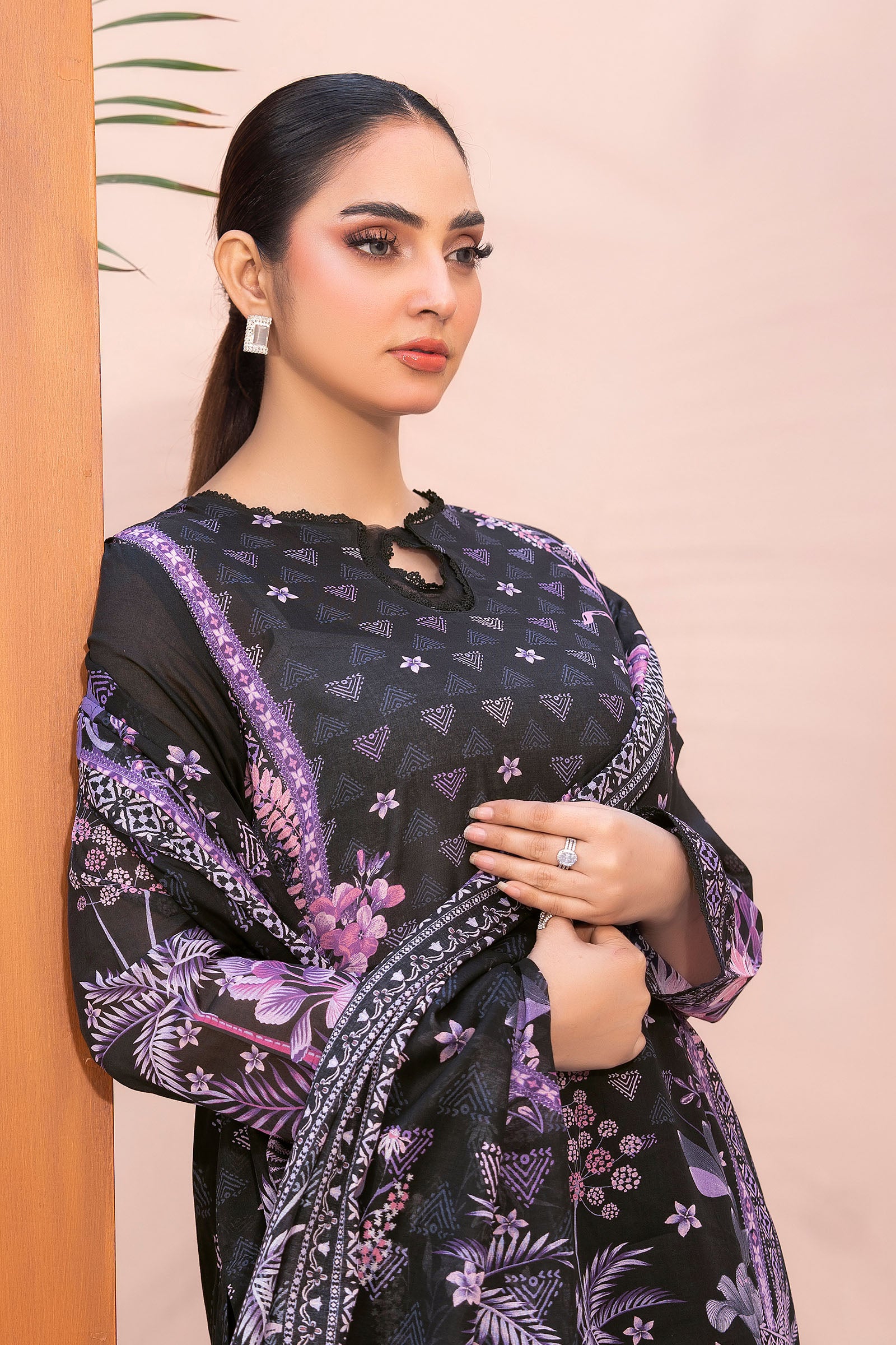 Black 3 Piece Unstitched Premium Printed Lawn Secondary image