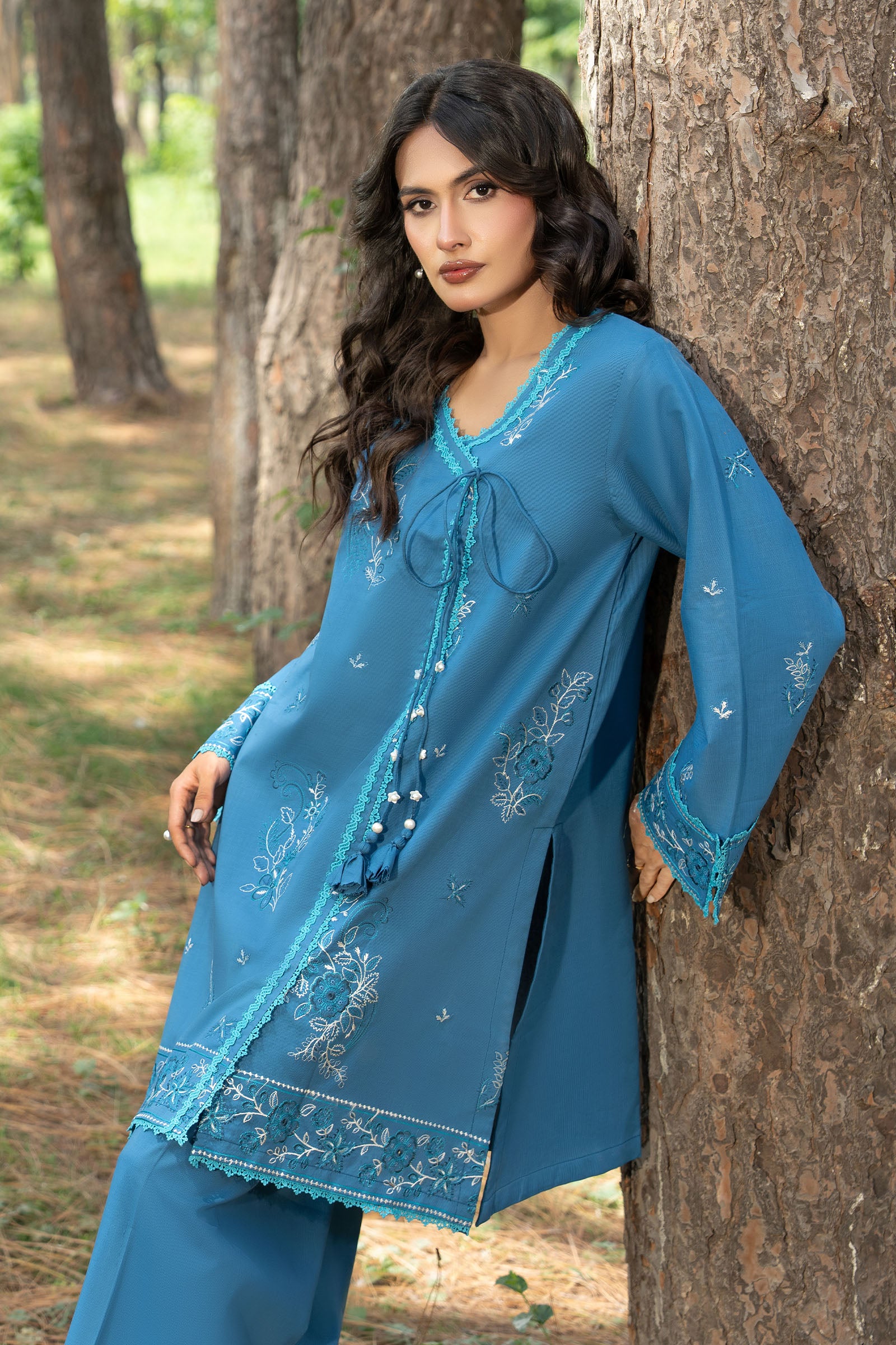 Blue 2 Piece Unstitched Dyed Embroidered Lawn Secondary image