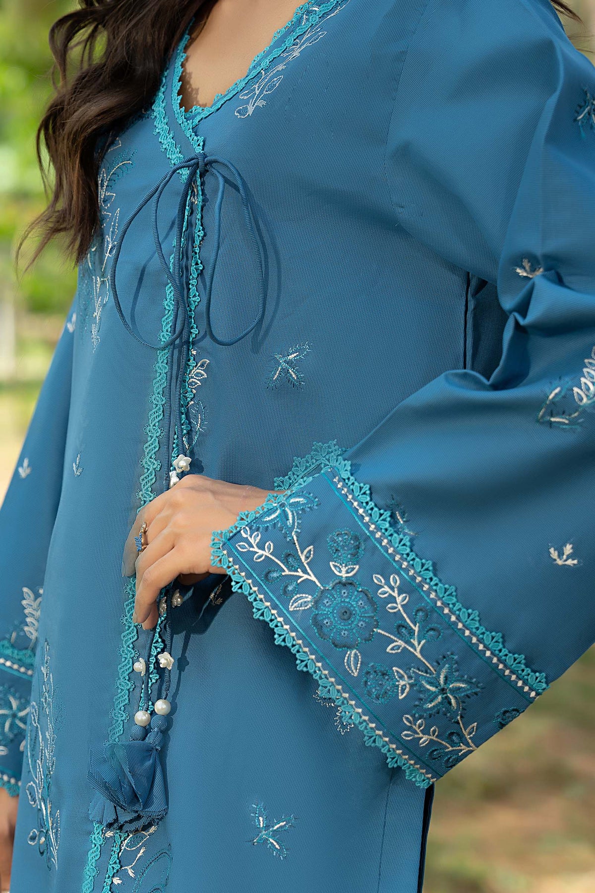 Blue 2 Piece Unstitched Dyed Embroidered Lawn