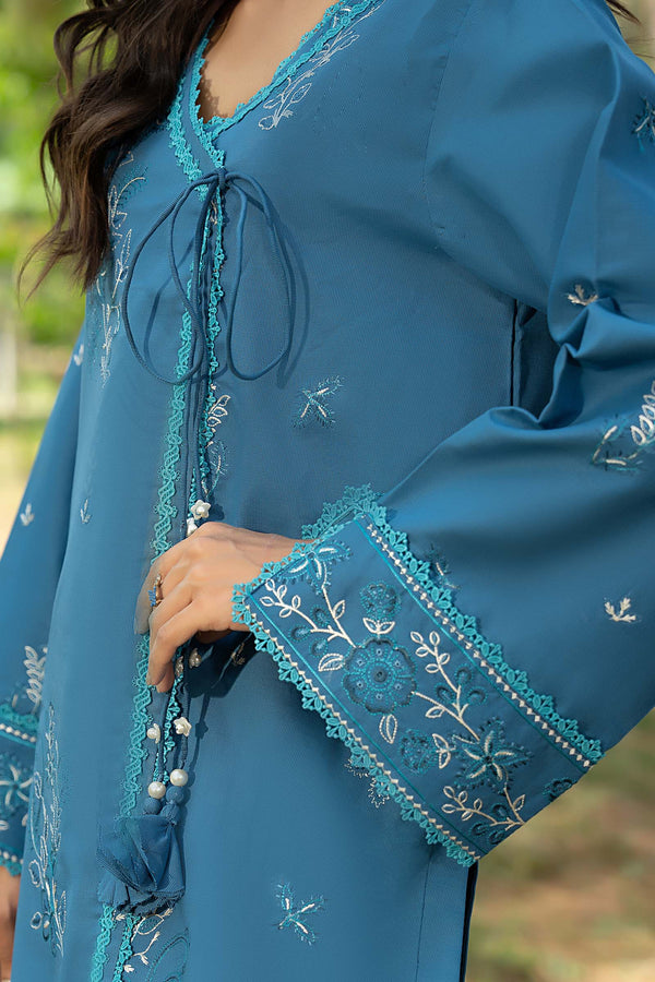 Blue 2 Piece Unstitched Dyed Embroidered Lawn