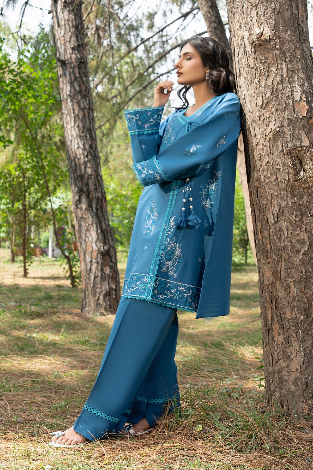 Blue 2 Piece Unstitched Dyed Embroidered Lawn