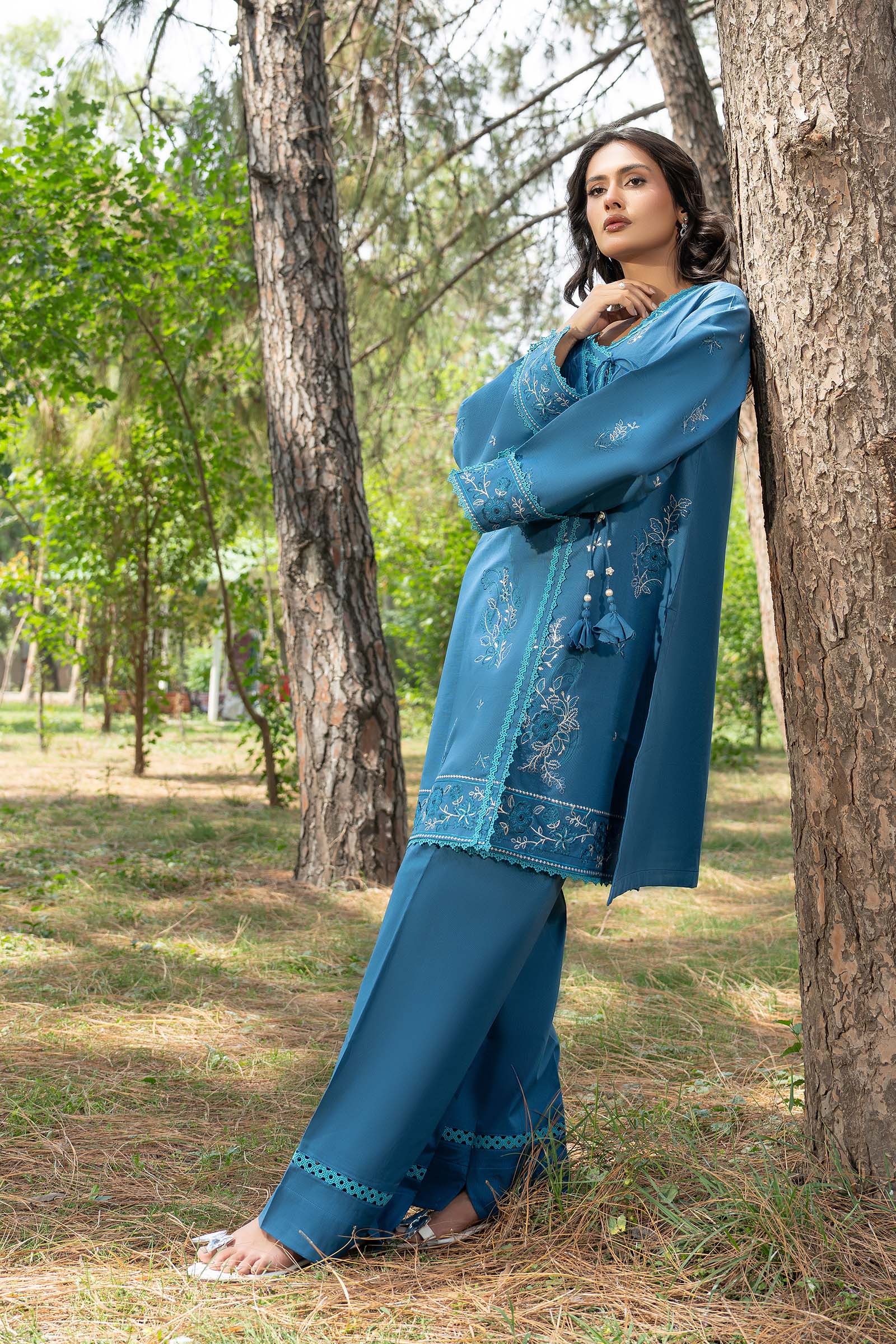 Blue 2 Piece Unstitched Dyed Embroidered Lawn Main image