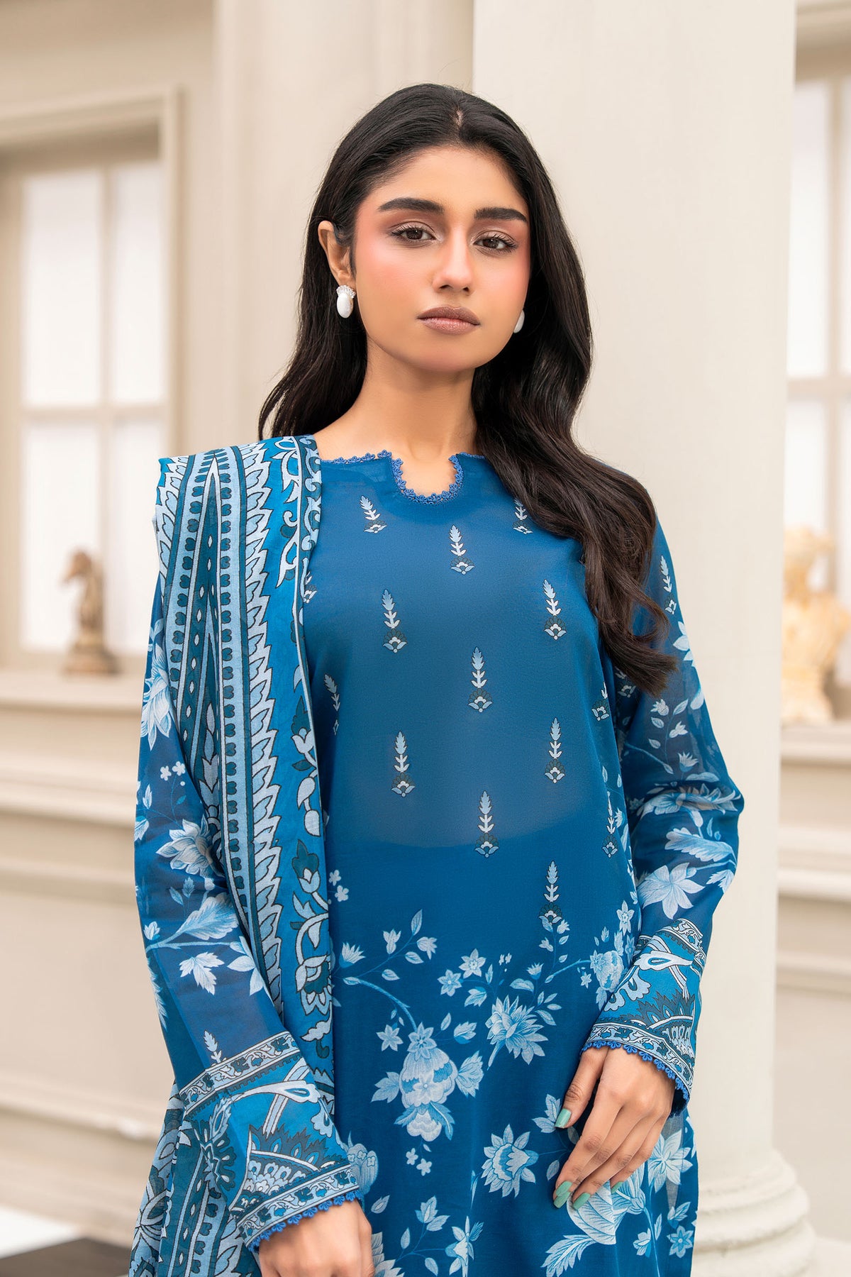 Blue 3 Piece Unstitched Premium Printed Lawn Main image