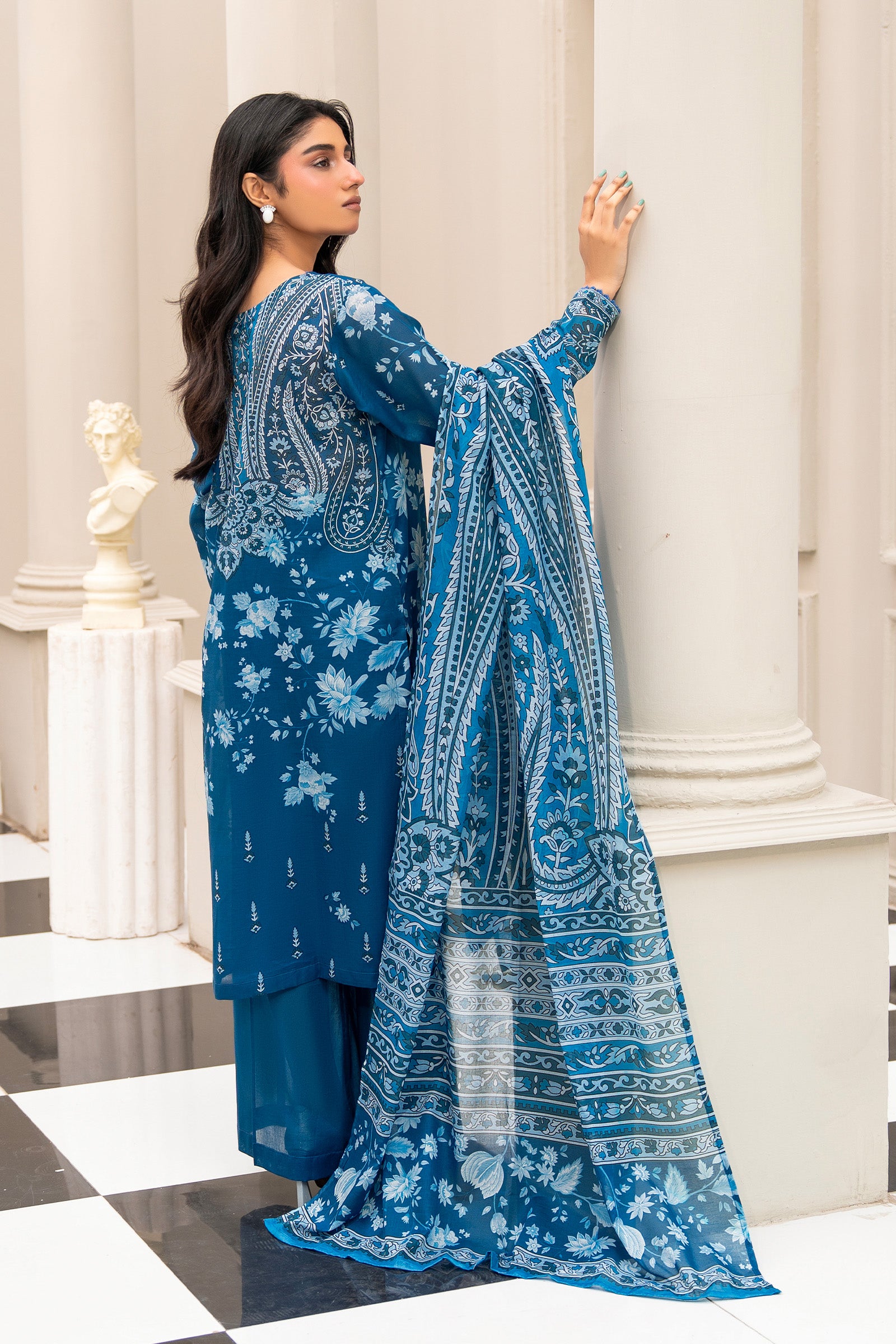 Blue 3 Piece Unstitched Premium Printed Lawn