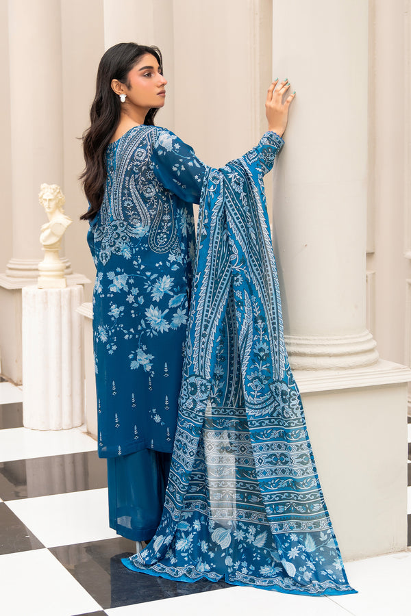 Blue 3 Piece Unstitched Premium Printed Lawn