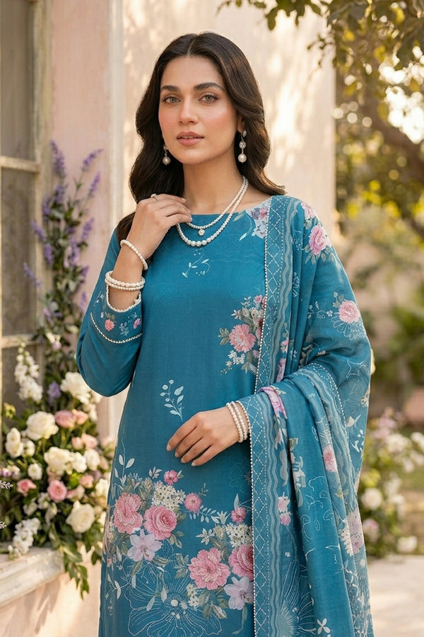 Blue 3 Piece Unstitched Premium Printed Lawn Suit By Safa Noor Nigaah Collection Summer 2026