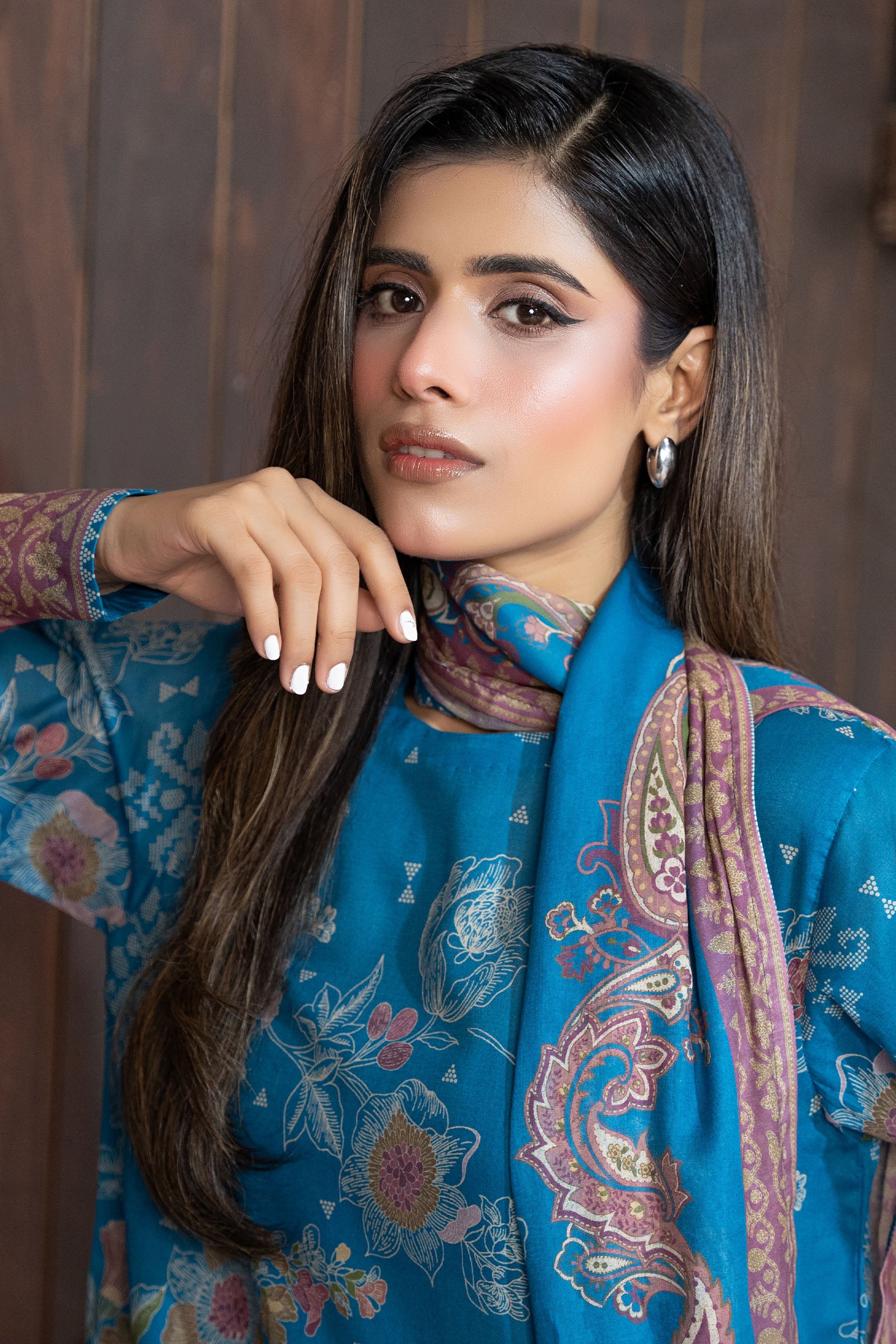 Blue 3 Piece Unstitched Premium Printed Lawn Secondary image