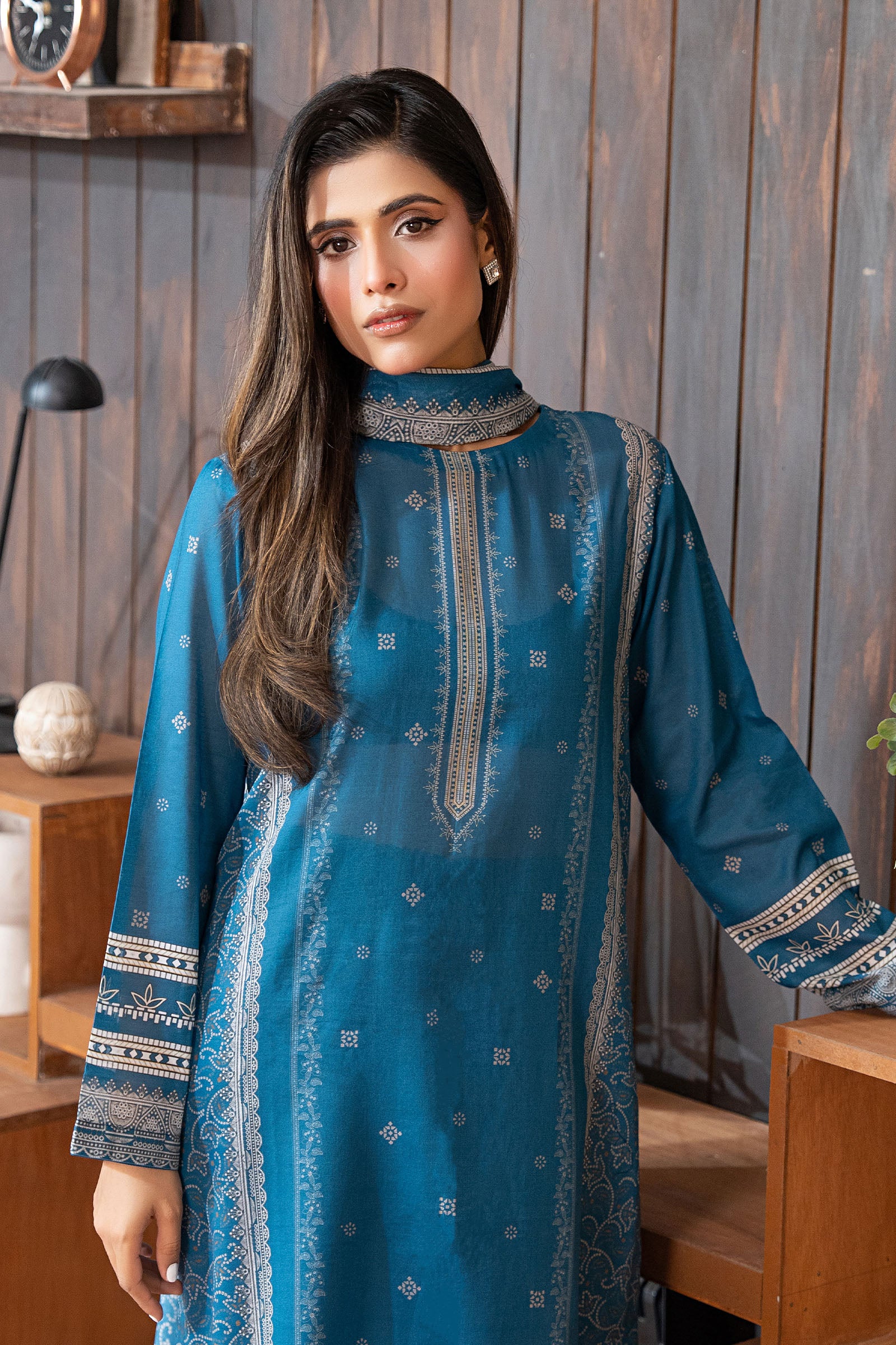 Blue 3 Piece Unstitched Premium Printed Lawn Secondary image