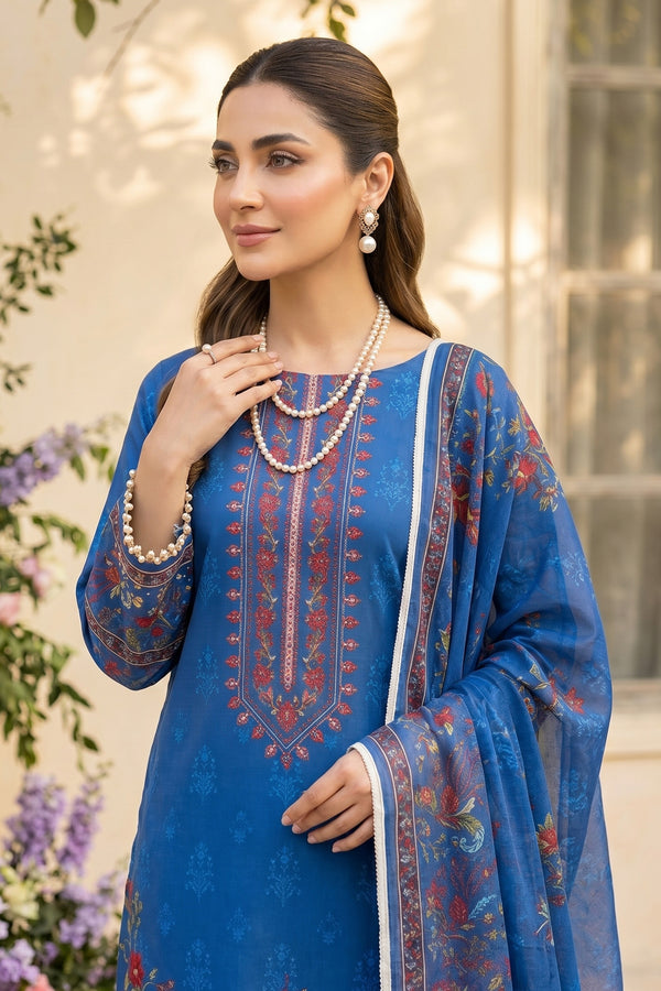Blue 3 Piece Unstitched Premium Printed Lawn Suit By Safa Noor Nigaah Collection Summer 2026