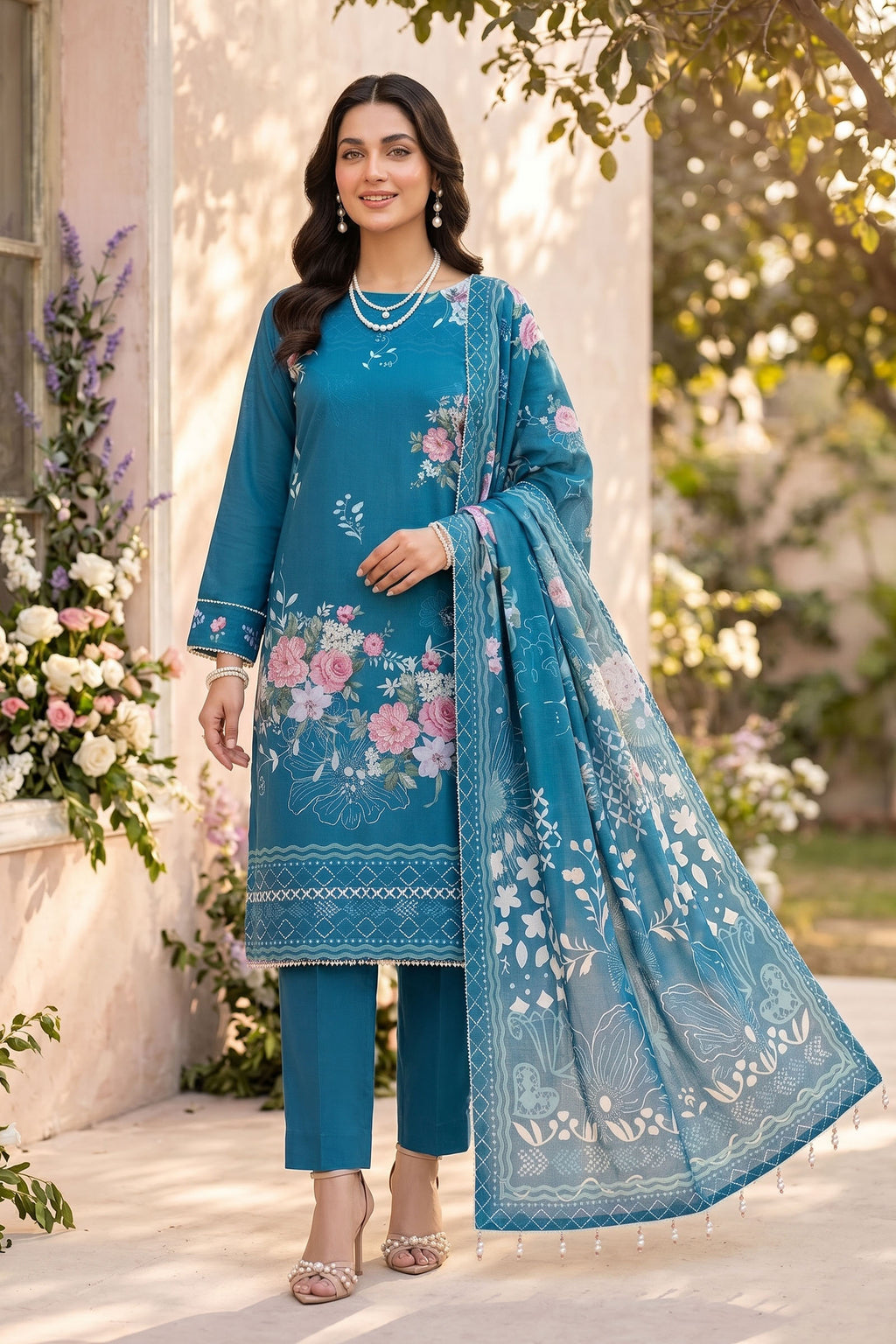 Blue 3 Piece Unstitched Premium Printed Lawn Suit By Safa Noor Nigaah Collection Summer 2026