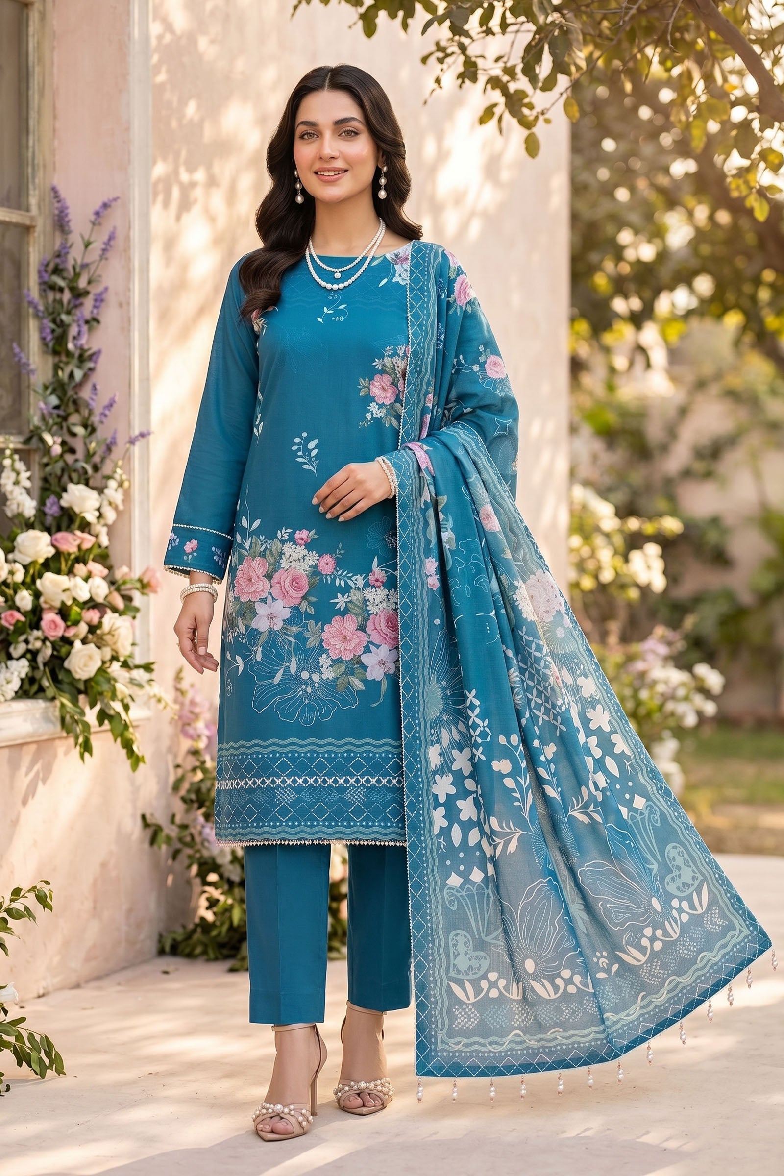 Blue 3 Piece Unstitched Premium Printed Lawn Suit By Safa Noor Nigaah Collection Summer 2026