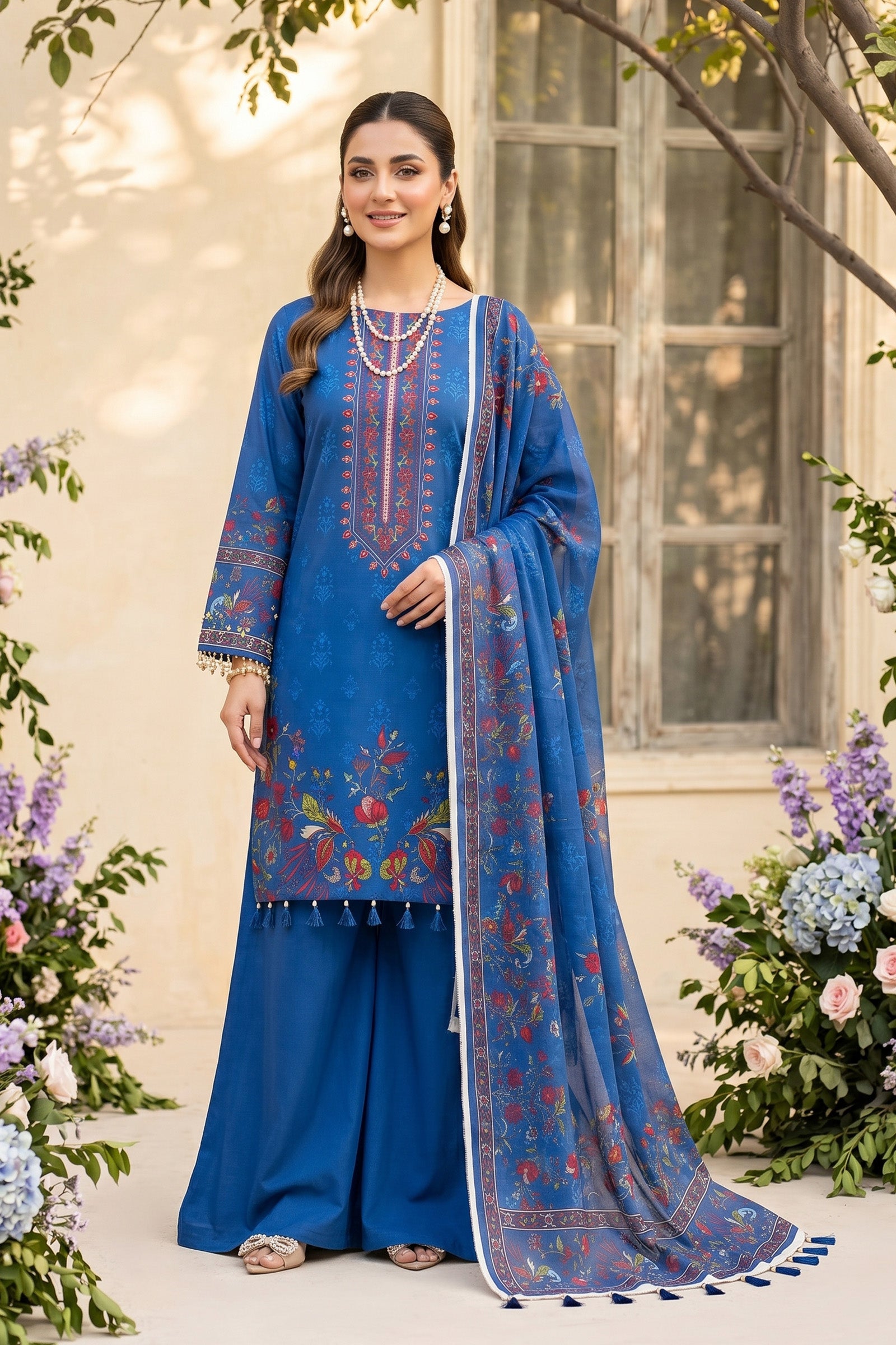 Blue 3 Piece Unstitched Premium Printed Lawn Suit By Safa Noor Nigaah Collection Summer 2026