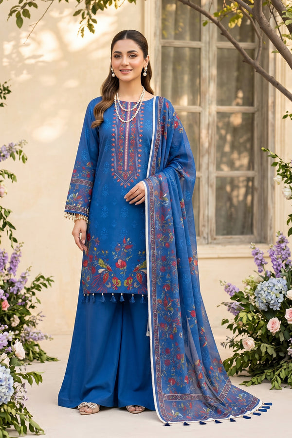 Blue 3 Piece Unstitched Premium Printed Lawn Suit By Safa Noor Nigaah Collection Summer 2026