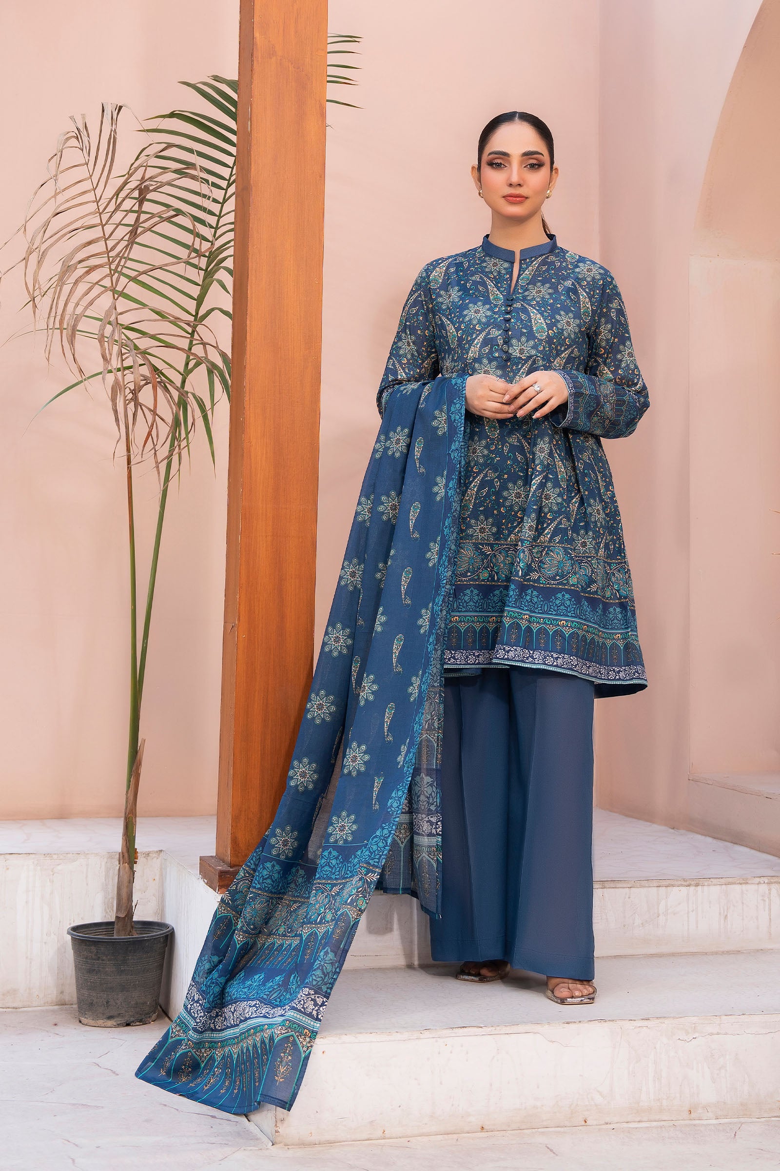 Blue 3 Piece Unstitched Premium Printed Lawn Secondary image