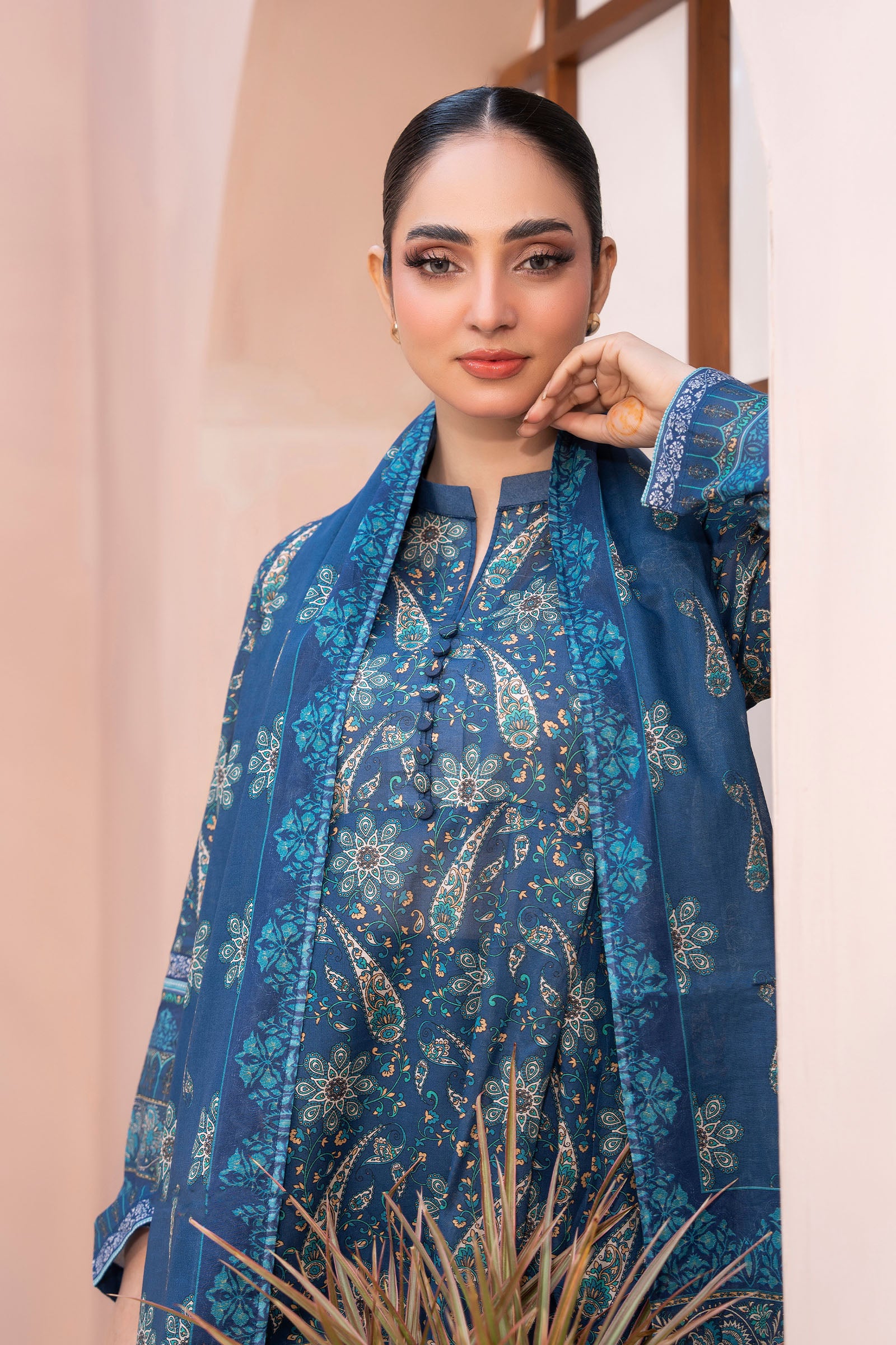 Blue 3 Piece Unstitched Premium Printed Lawn Secondary image