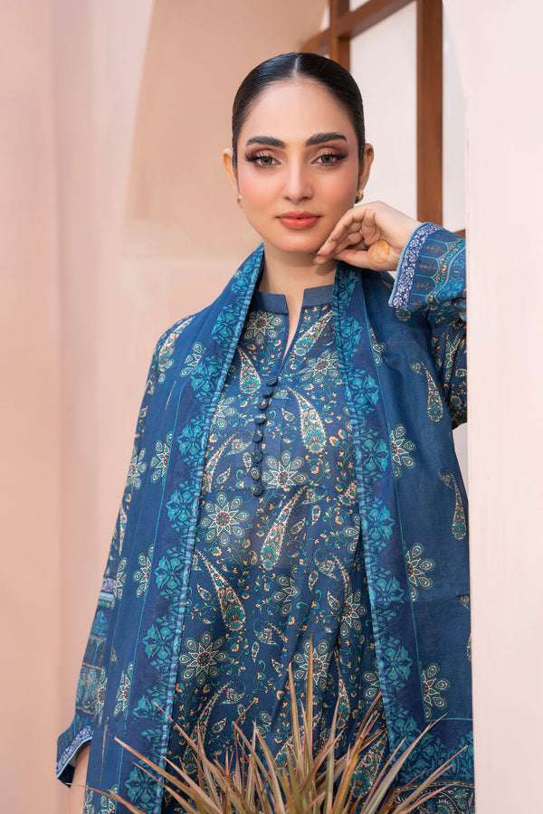 Blue 3 Piece Unstitched Premium Printed Lawn Suit By Safa Noor Summer 2026 Collection
