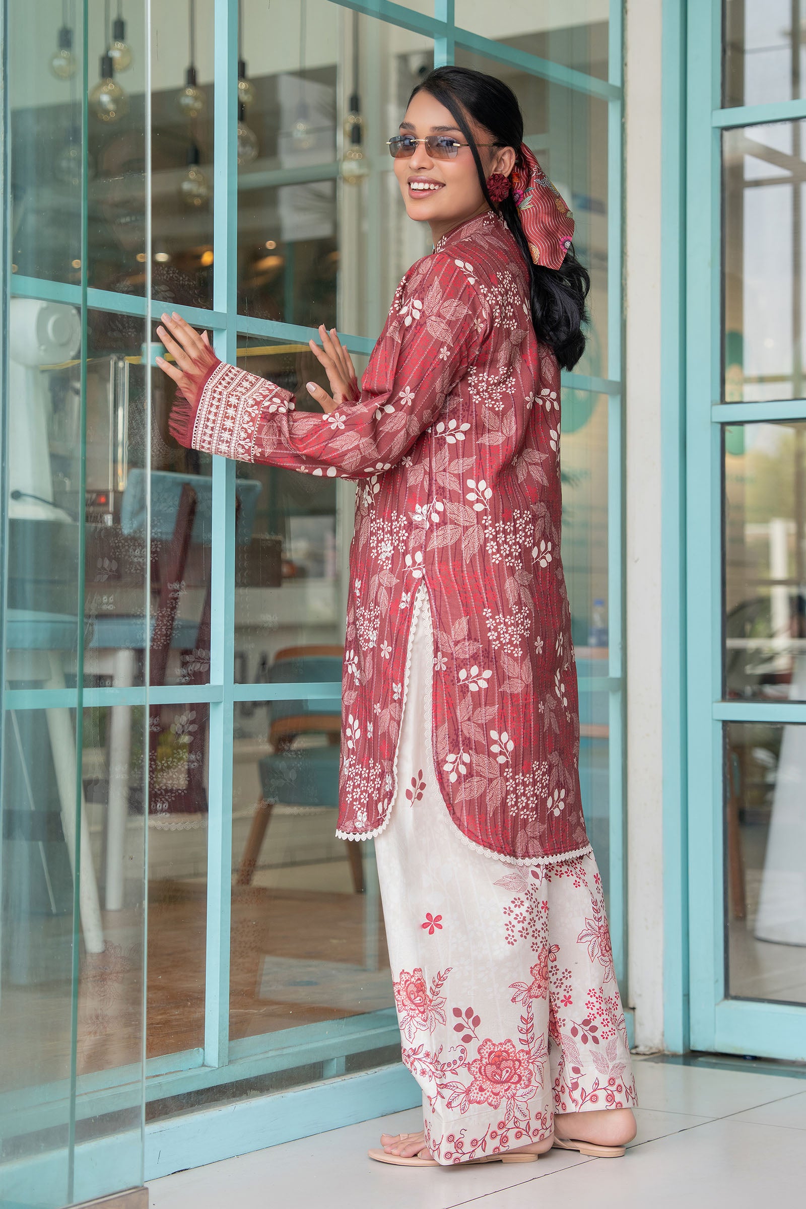 Brick Red 2 Piece Unstitched Embroidered Lawn
