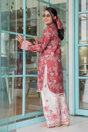 Brick Red 2 Piece Unstitched Embroidered Lawn