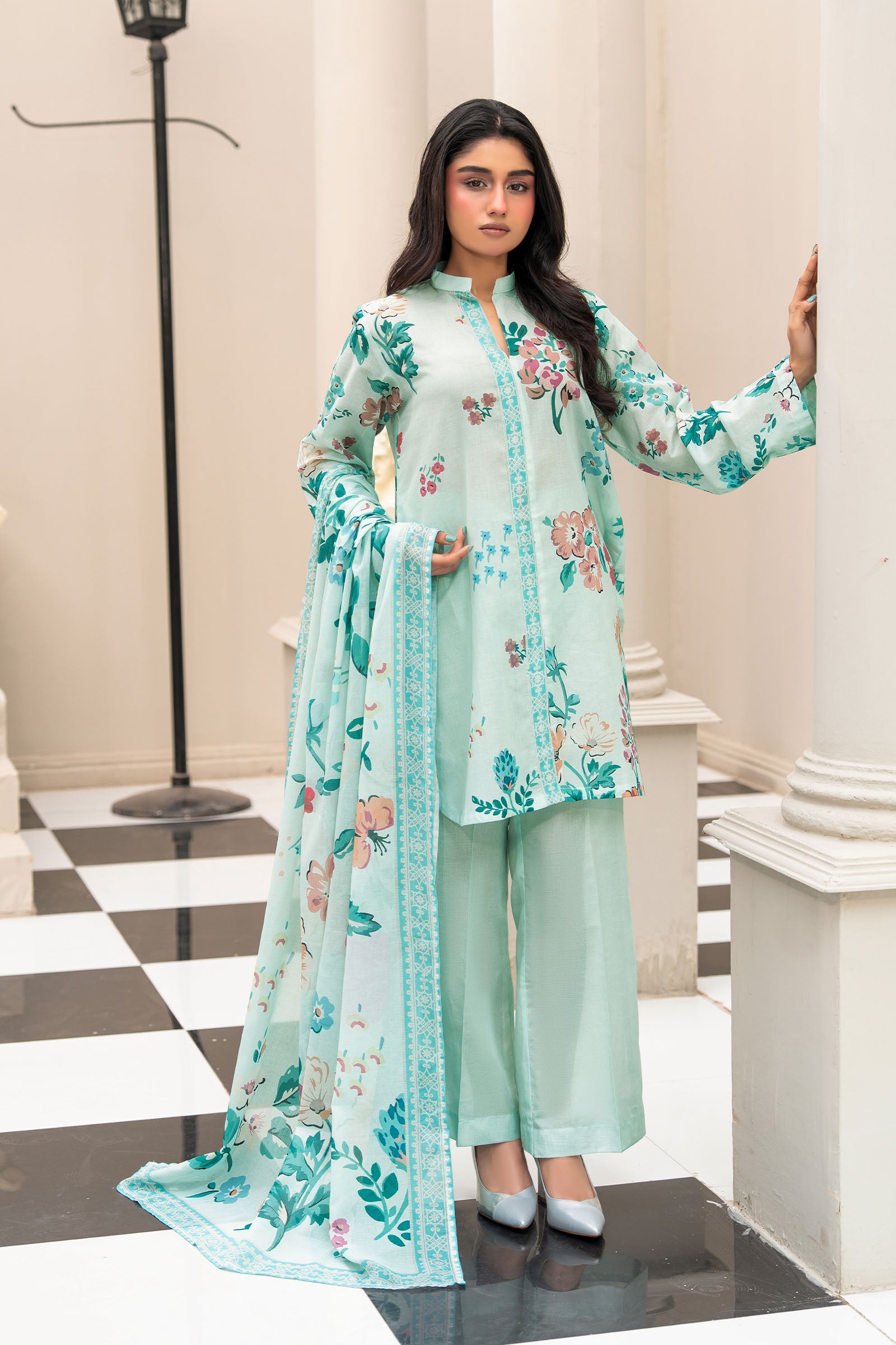 Cambridge Blue 3 Piece Unstitched Premium Printed Lawn