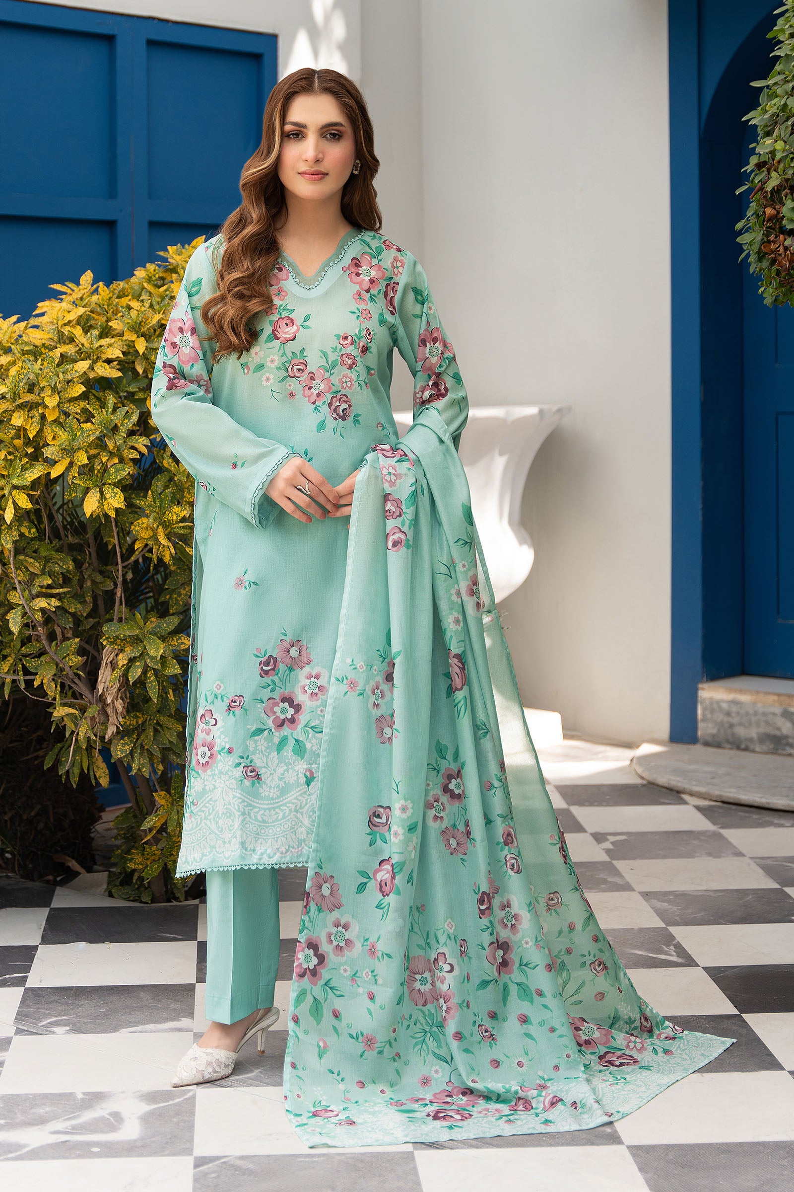 Cambridge Blue 3 Piece Unstitched Premium Printed Lawn Suit By Safa Noor Nigaah Collection Summer 2026