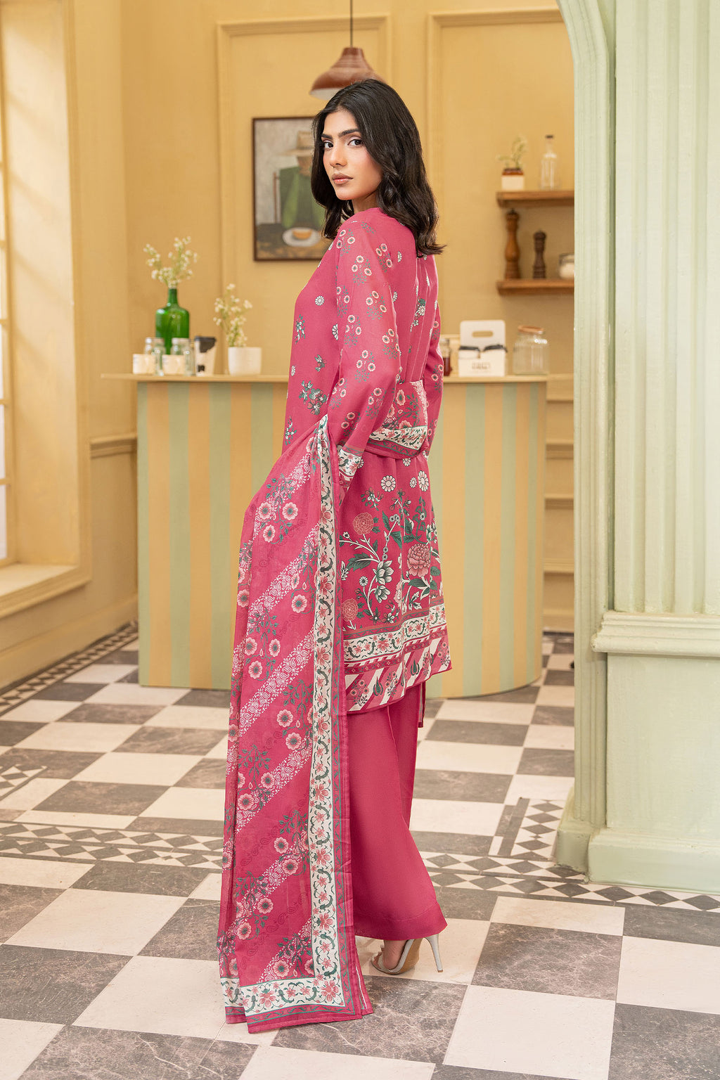 Candy Pink 3 Piece Unstitched Premium Printed Lawn