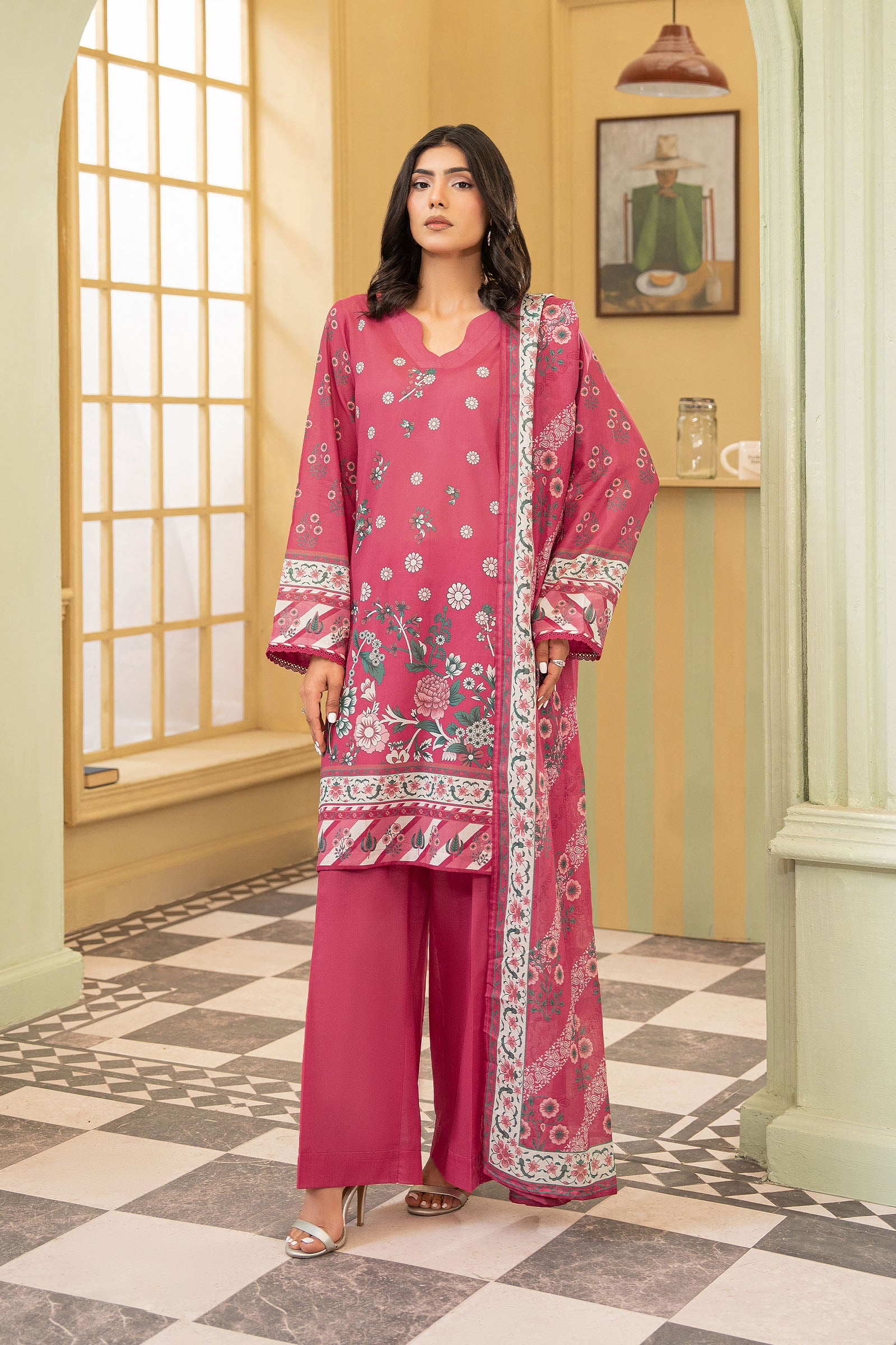 Candy Pink 3 Piece Unstitched Premium Printed Lawn Main image
