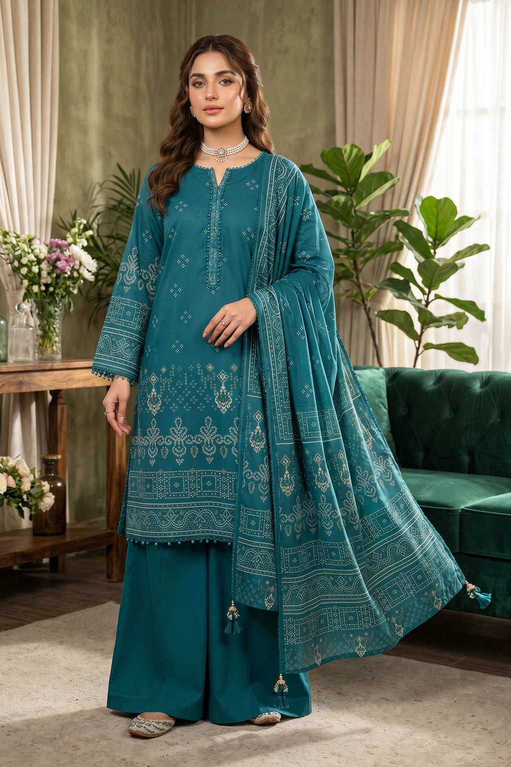 Casal Green 3 Piece Unstitched Premium Printed Lawn - SAFANOOR