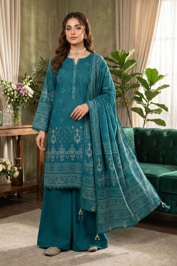 Casal Green 3 Piece Unstitched Premium Printed Lawn - SAFANOOR