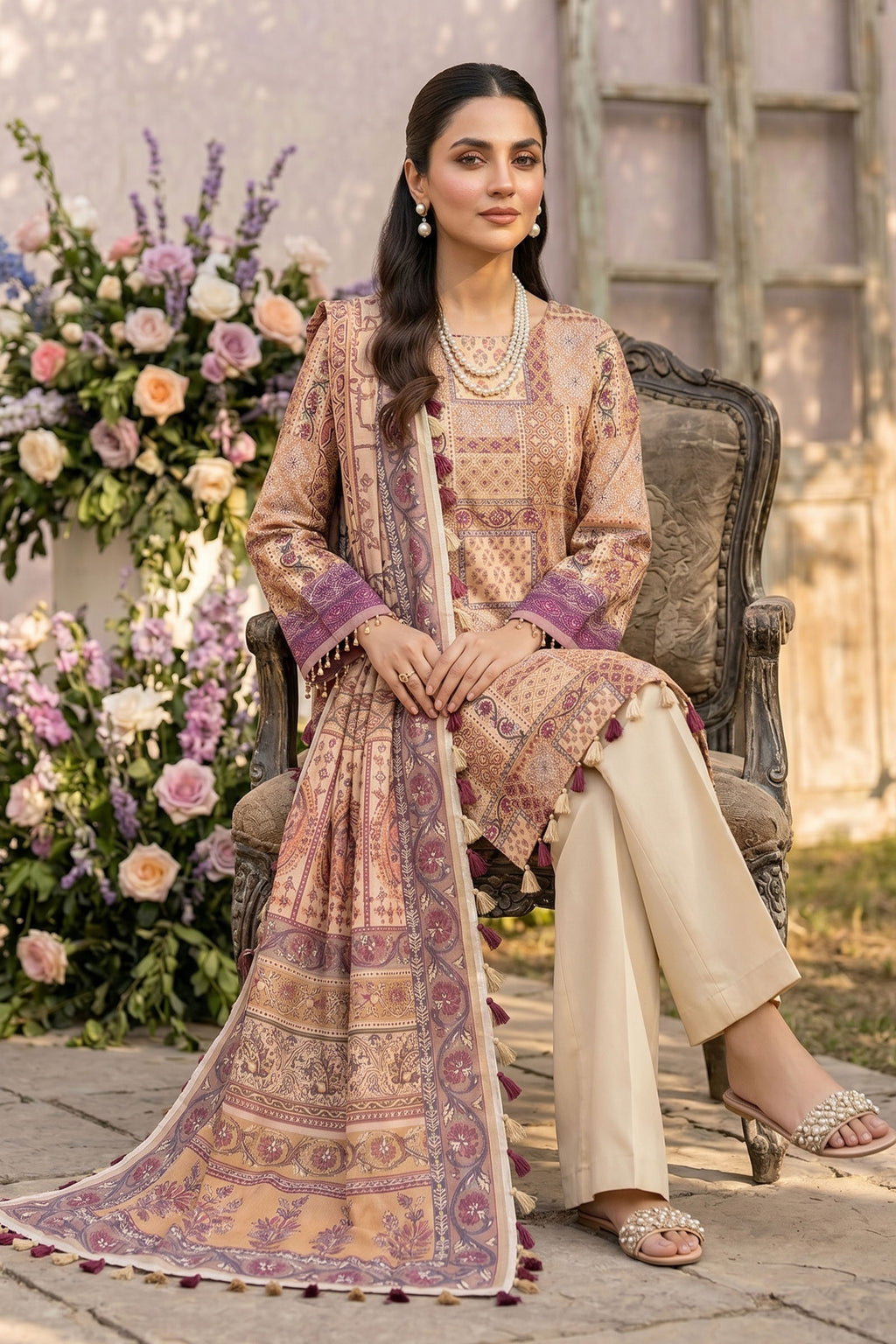 Desert Sand3 Piece Unstitched Premium Printed Lawn Suit By Safa Noor Nigaah Collection Summer 2026