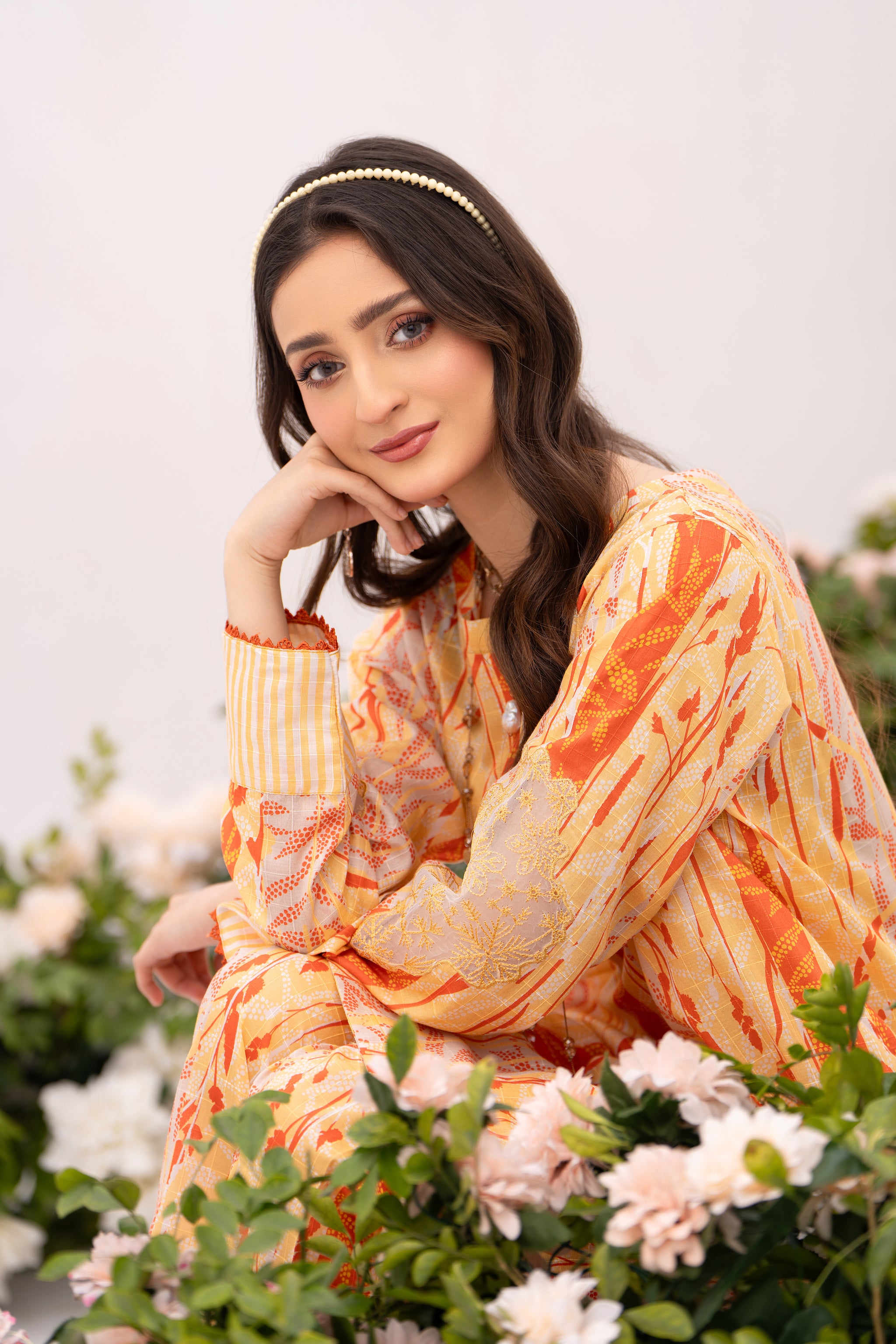 Embroidered 1 Piece Orange Unstitched Lawn - (Vol-55/05)1P-S-24-D-5 - SAFANOOR