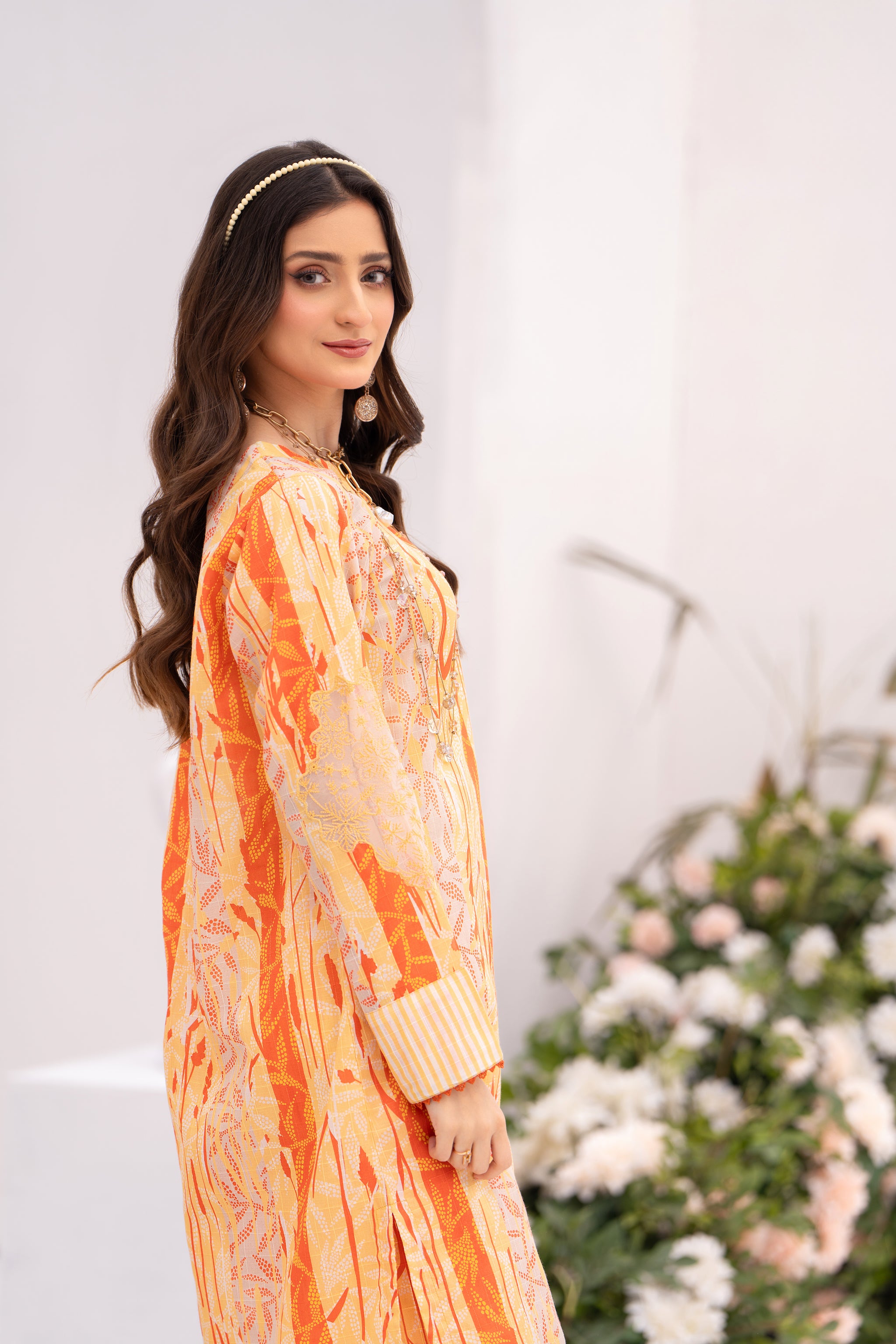 Embroidered 1 Piece Orange Unstitched Lawn - (Vol-55/05)1P-S-24-D-5 - SAFANOOR