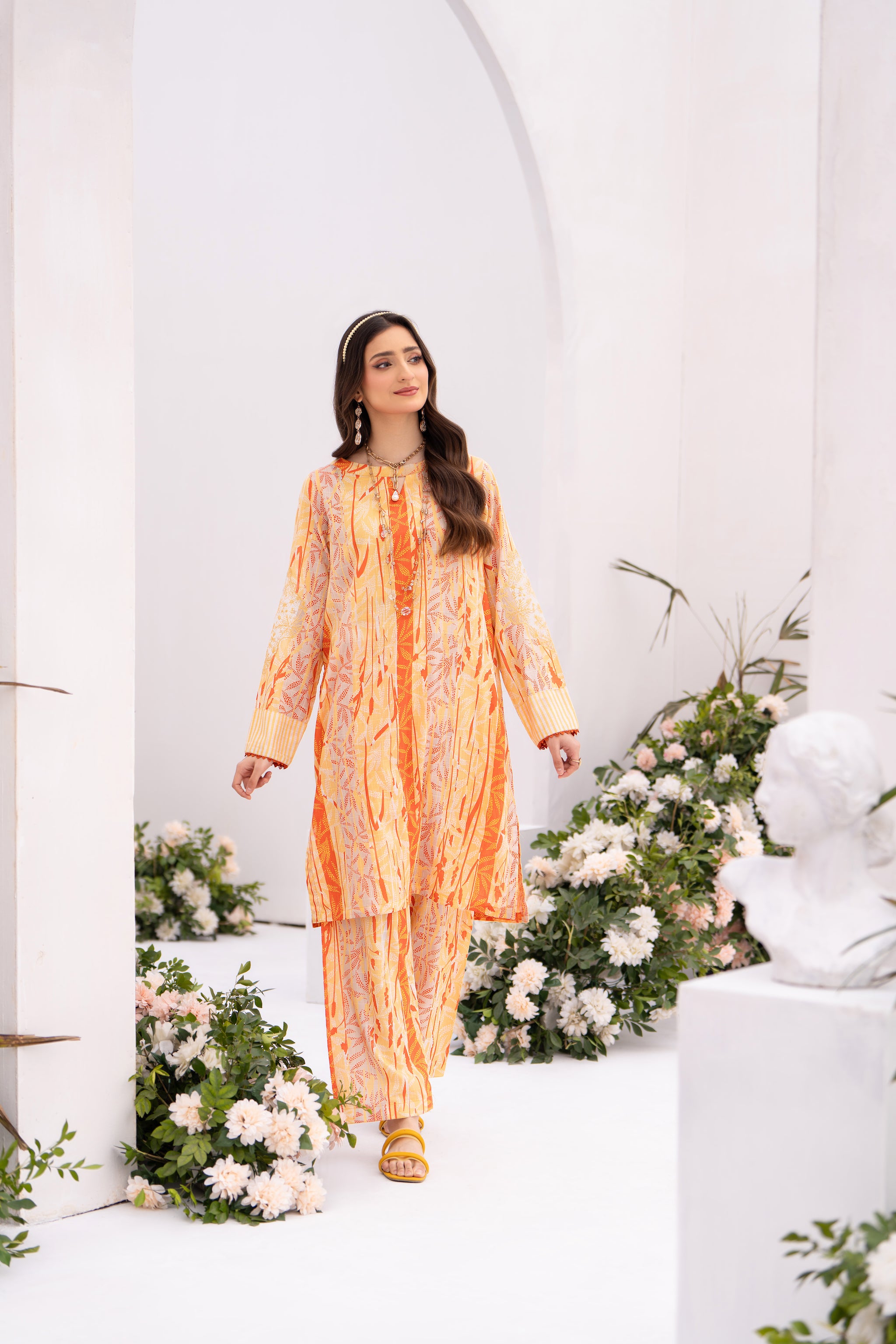 Embroidered 1 Piece Orange Unstitched Lawn - (Vol-55/05)1P-S-24-D-5 - SAFANOOR