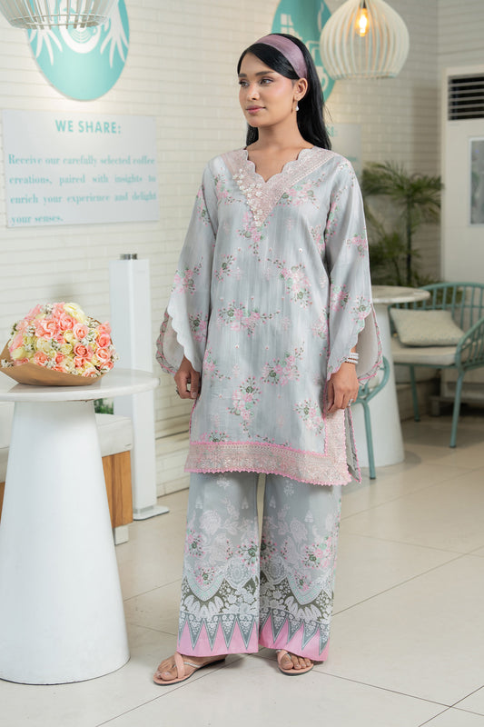 Gray 2 Piece Unstitched Embroidered Lawn