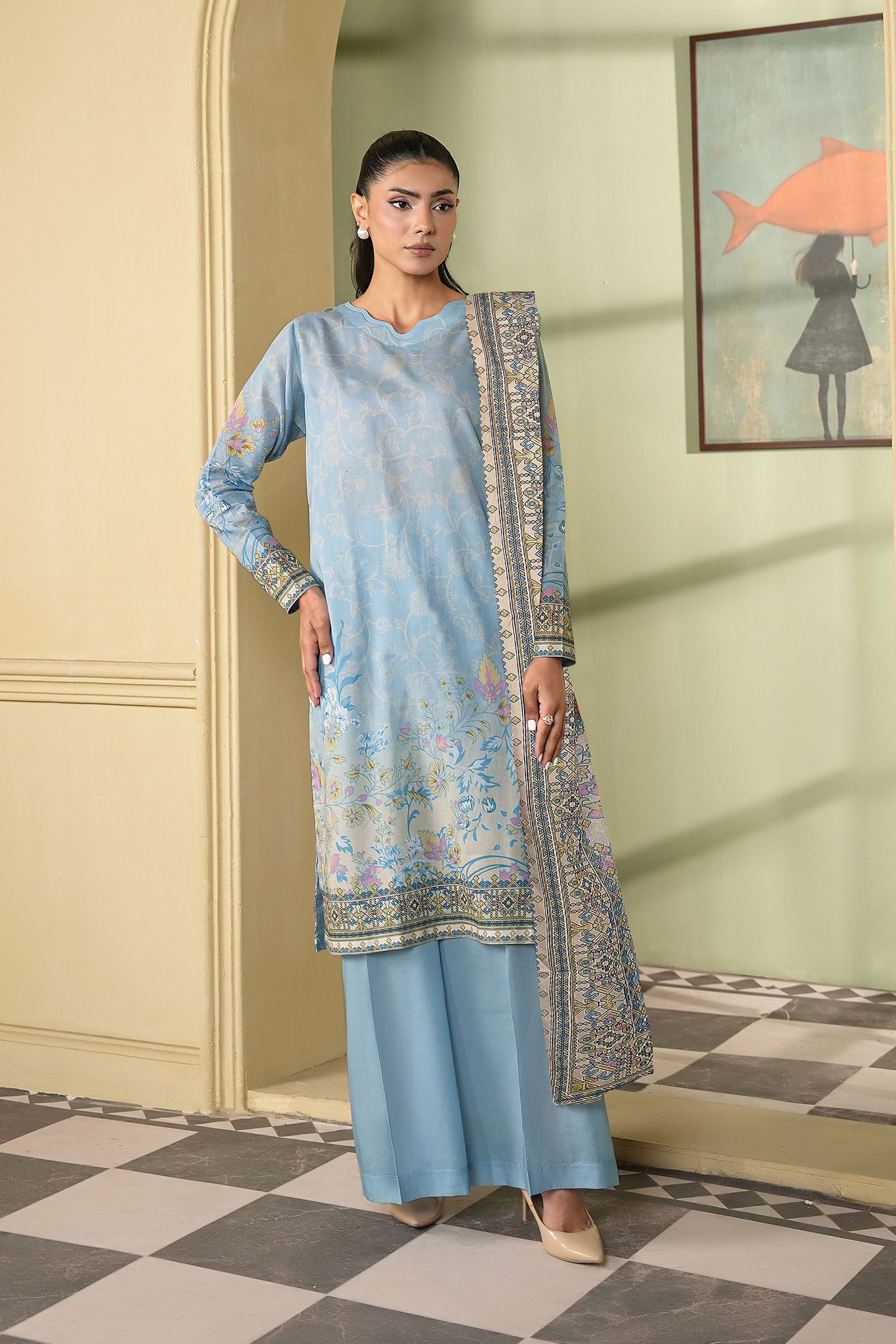 Gray 3 Piece Unstitched Premium Printed Lawn
