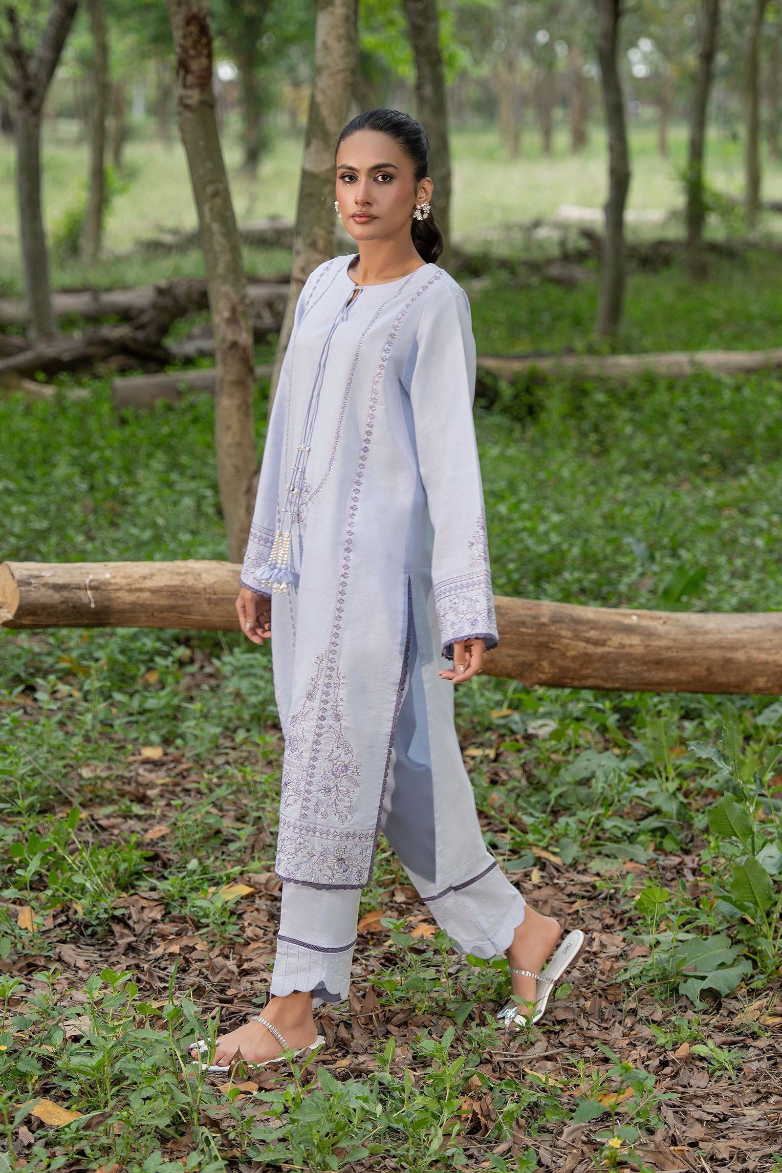 Grayish 2 Piece Unstitched Dyed Embroidered Lawn