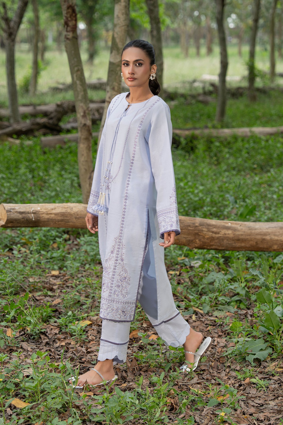 Grayish 2 Piece Unstitched Dyed Embroidered Lawn