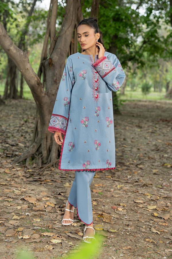 Grayish Blue 2 Piece Unstitched Dyed Embroidered Lawn