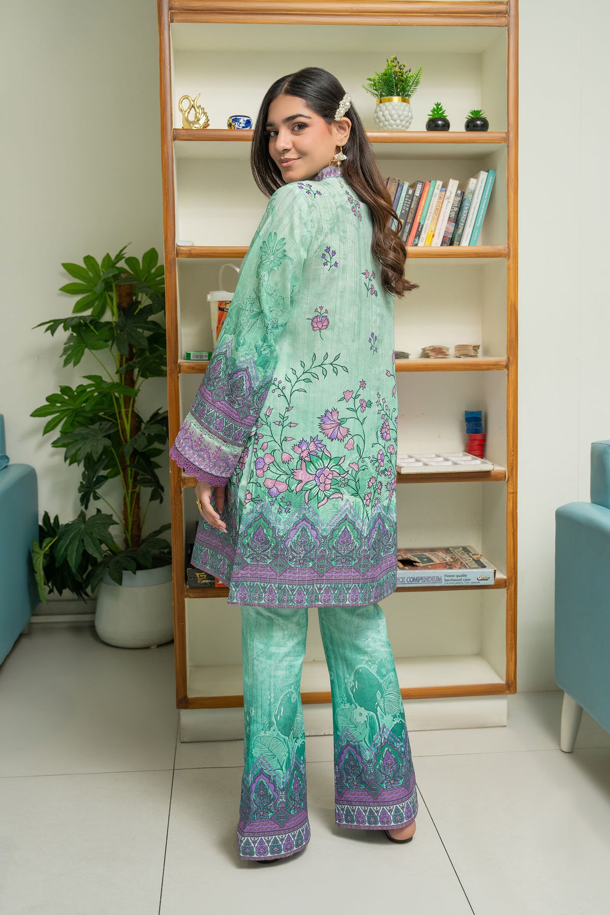 Green 2 Piece Unstitched Embroidered Lawn