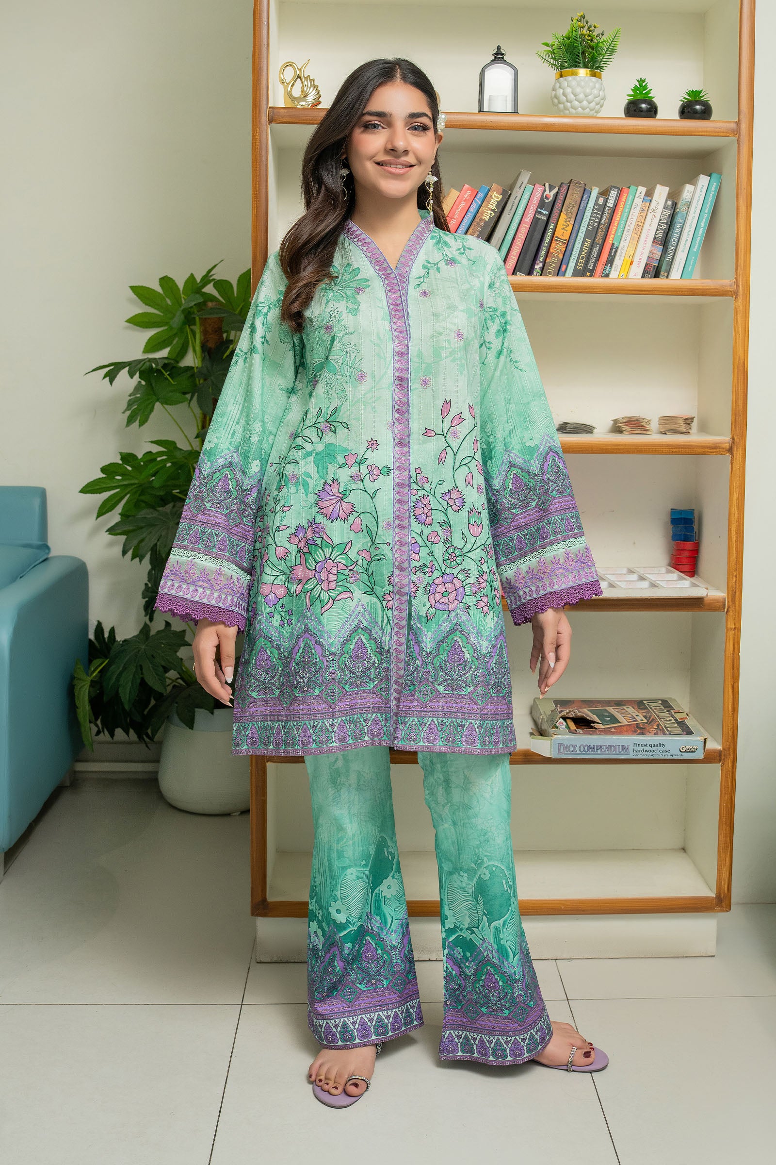 Green 2 Piece Unstitched Embroidered Lawn Main image
