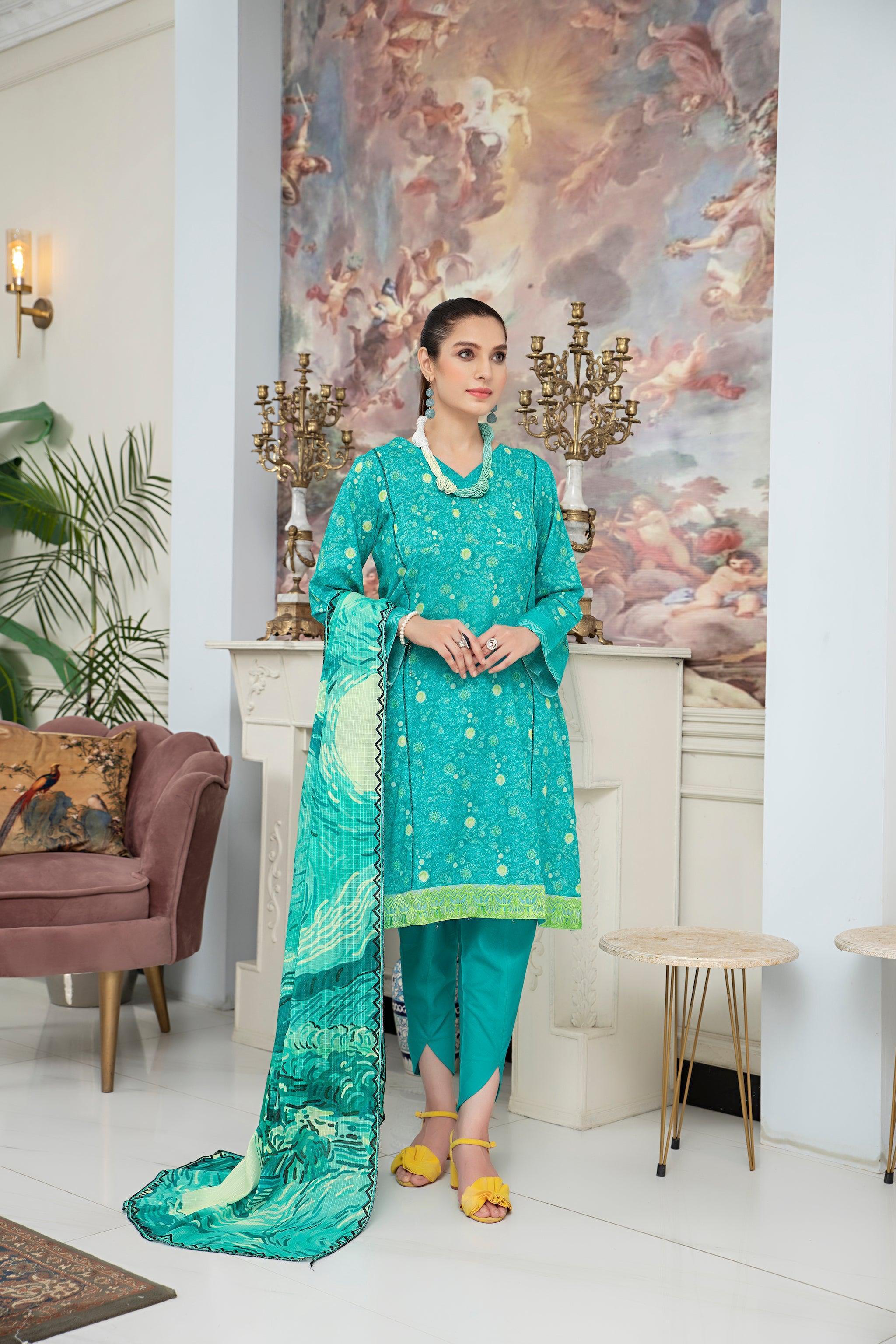 Green 3 Piece Unstitched Embroidered Lawn - (Vol-65/22)3P-S-24-D-6 - SAFANOOR