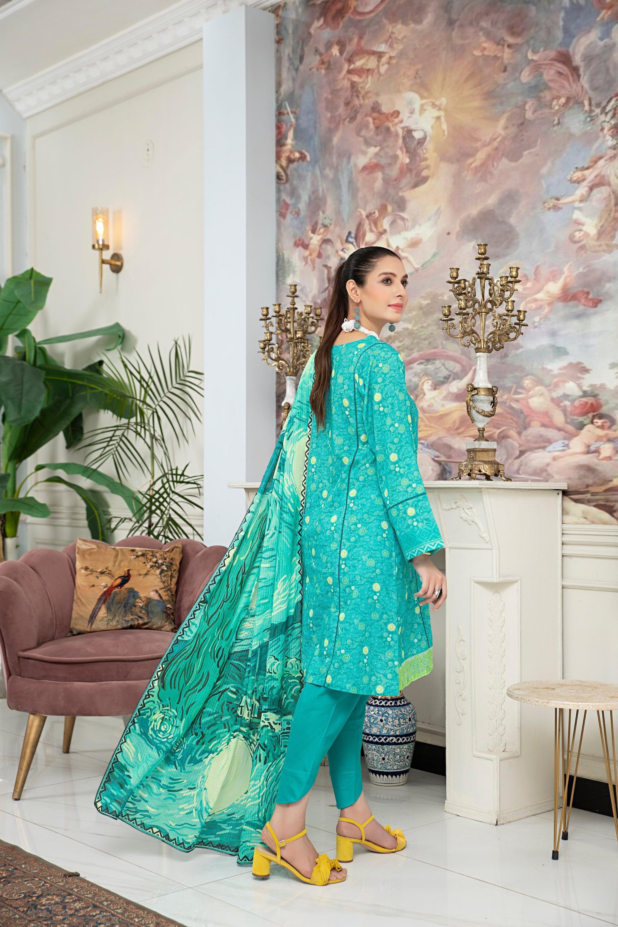 Green 3 Piece Unstitched Embroidered Lawn - (Vol-65/22)3P-S-24-D-6 - SAFANOOR