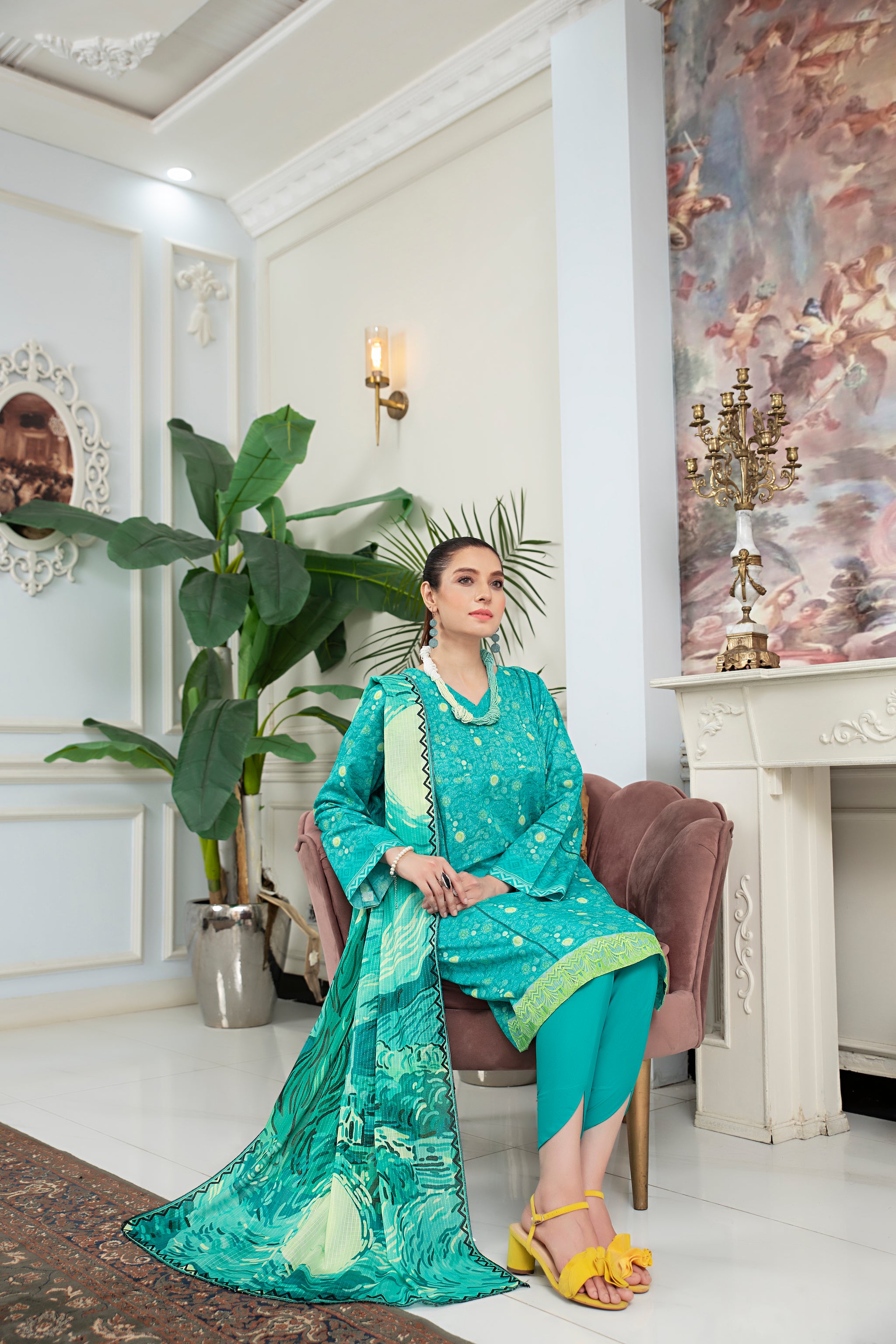 Green 3 Piece Unstitched Embroidered Lawn - (Vol-65/22)3P-S-24-D-6 - SAFANOOR