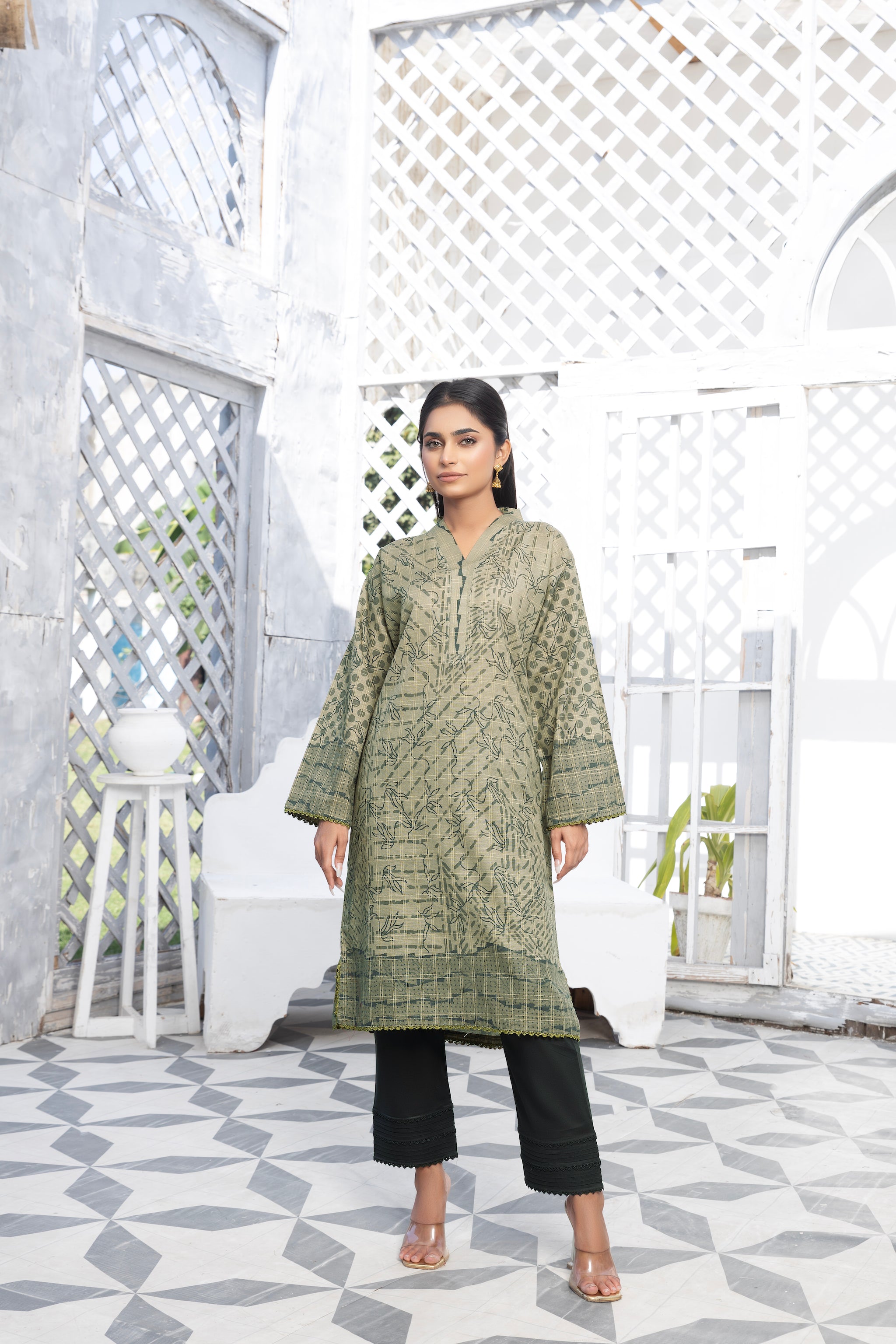 Grid Khaddar Unstitched 1 Piece Olive - (Vol-54/07)1P-W-23-D-14 - SAFANOOR