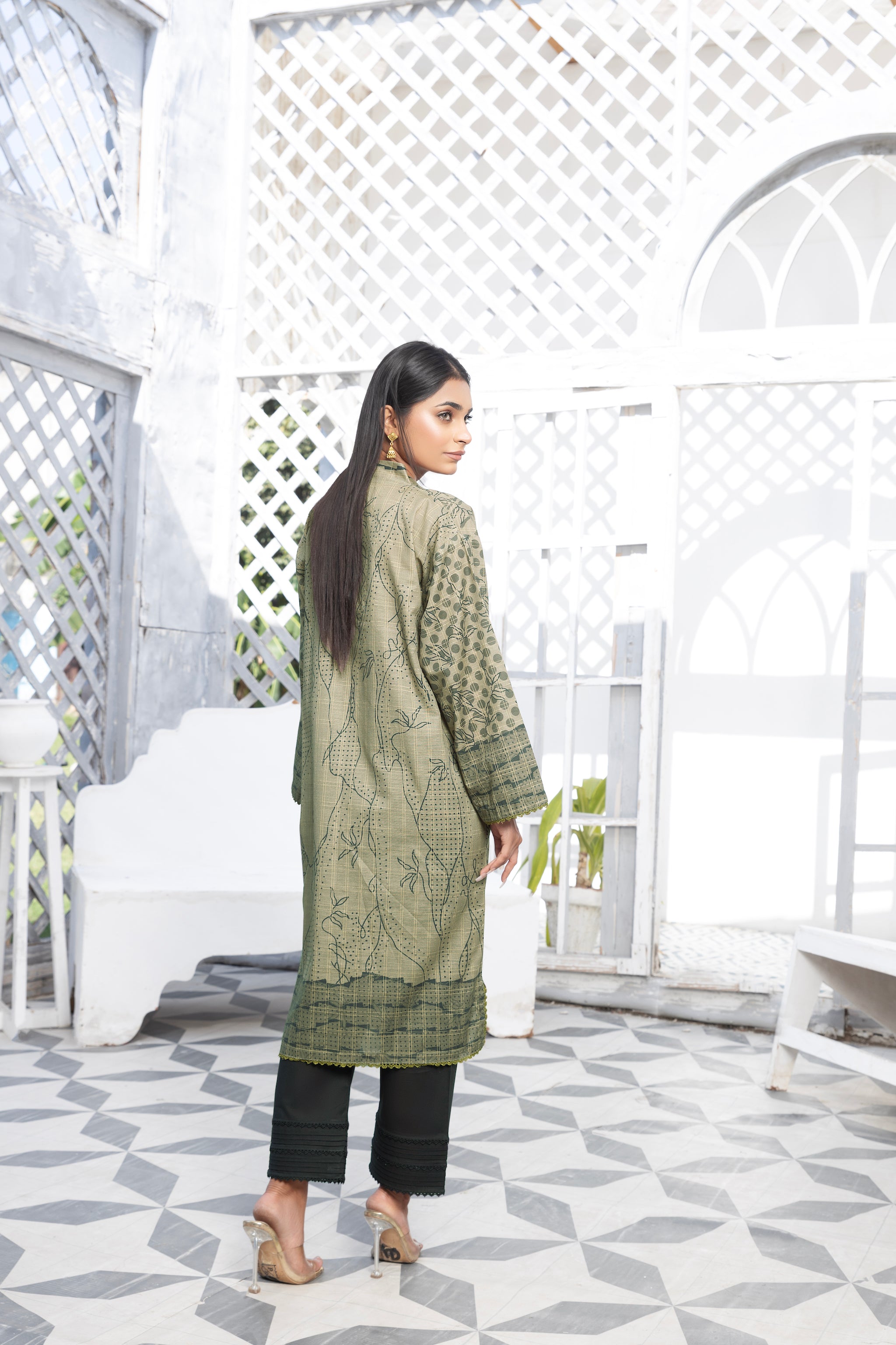 Grid Khaddar Unstitched 1 Piece Olive - (Vol-54/07)1P-W-23-D-14 - SAFANOOR