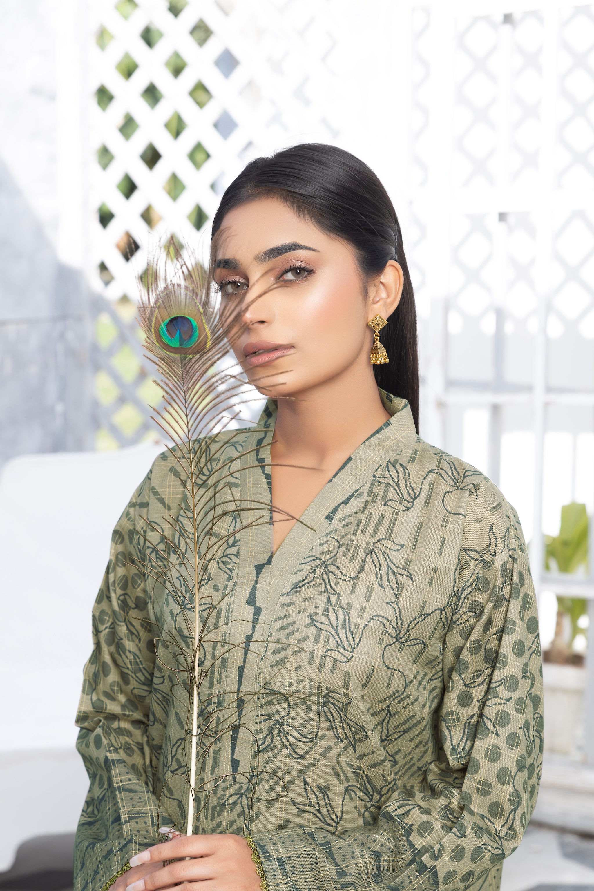 Grid Khaddar Unstitched 1 Piece Olive - (Vol-54/07)1P-W-23-D-14 - SAFANOOR